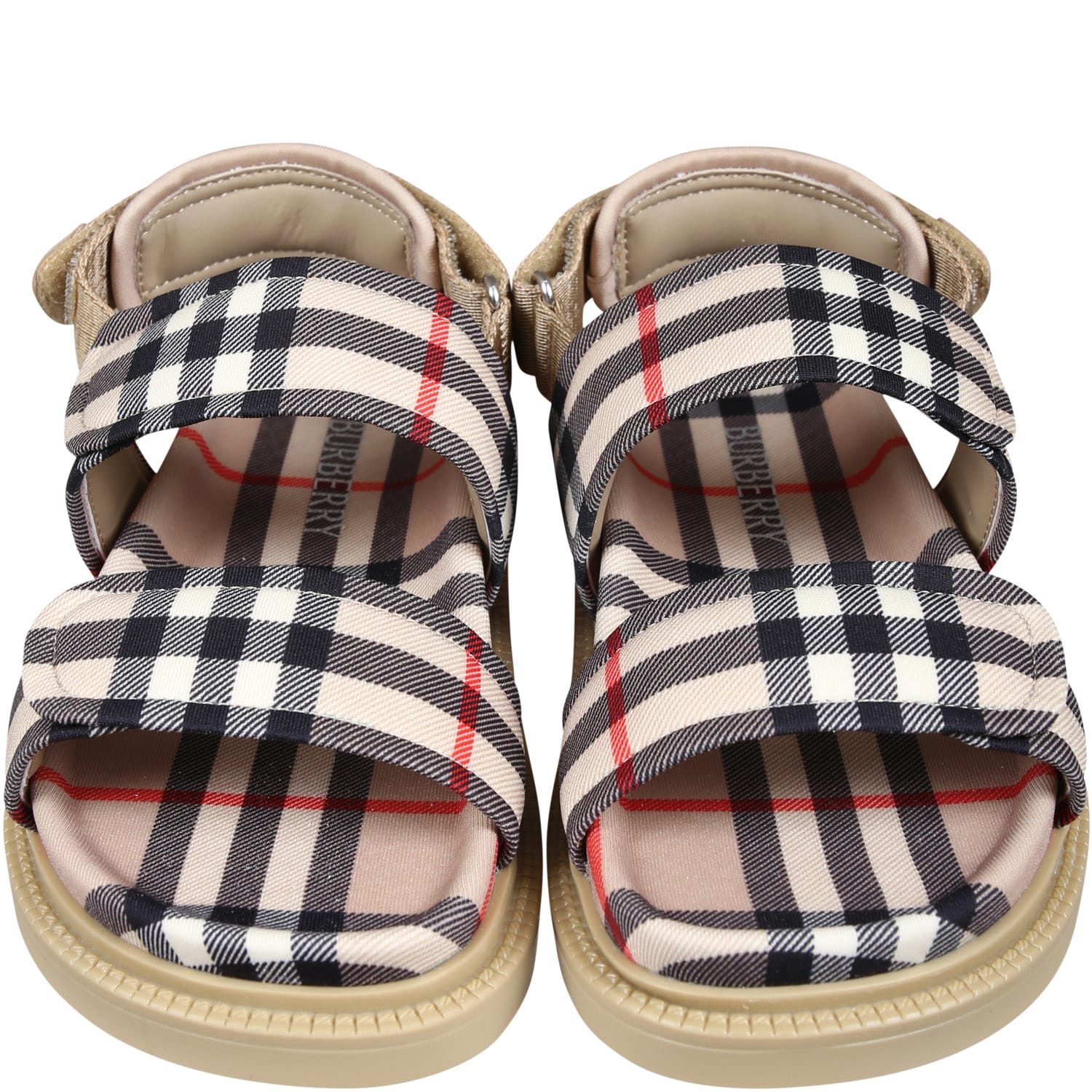 Shop Burberry Beige Sandals For Kids With Vintage Check In Archive Beige