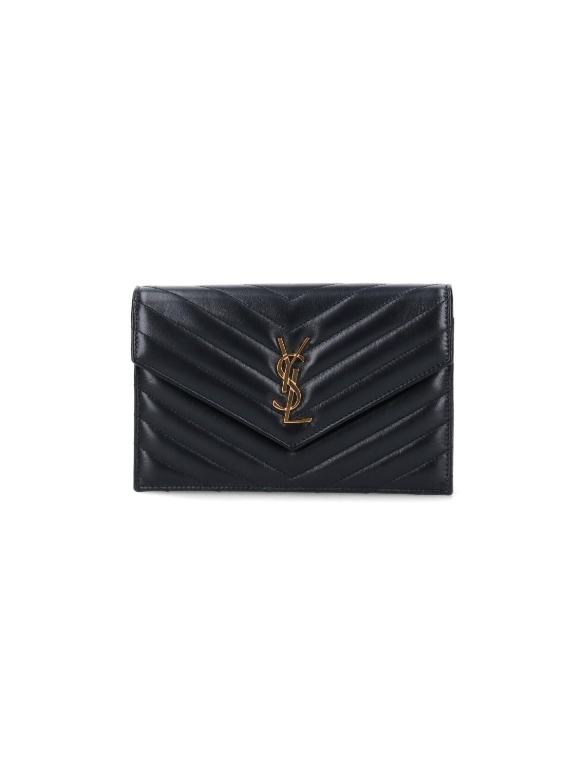 Saint Laurent Envelope Cassandre Chain Wallet In Black