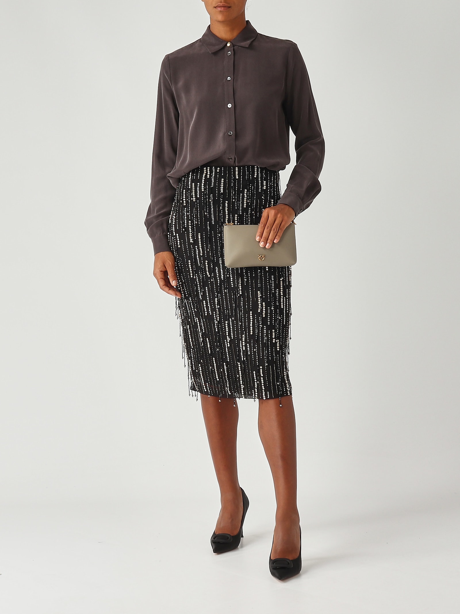 Pinko Flat Horizontal Mini Clutch In Brown