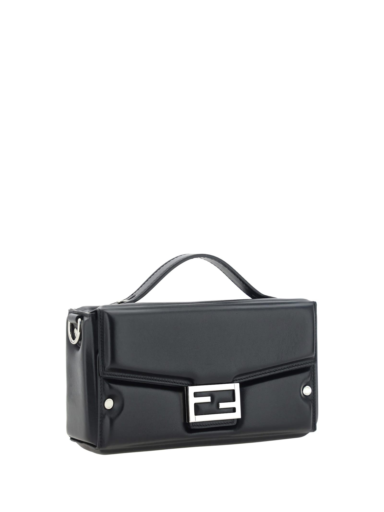 Shop Fendi Soft Trunk Baguette Bag In Nero+palladio