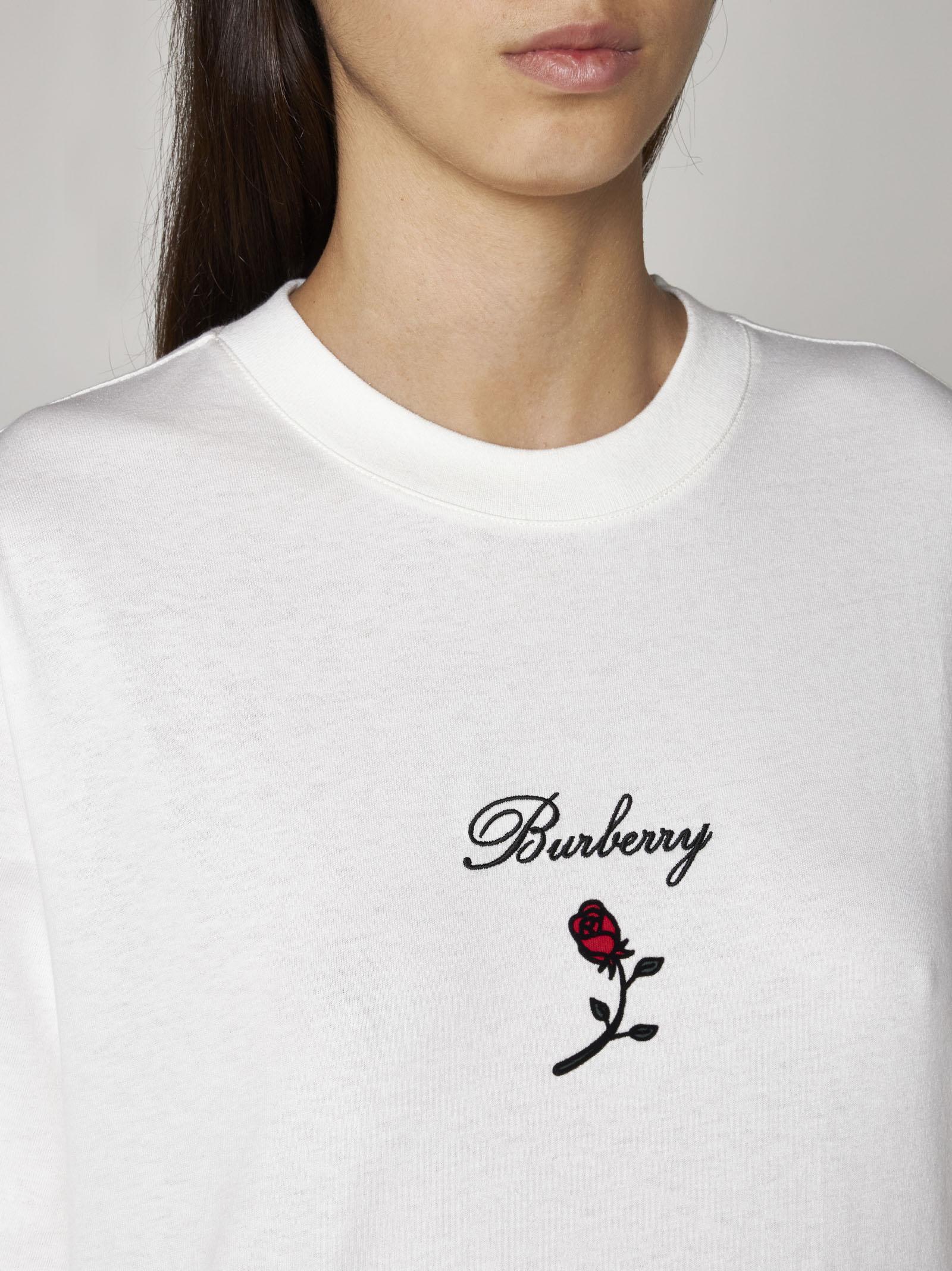 Shop Burberry Logo And Rose Cotton T-shirt