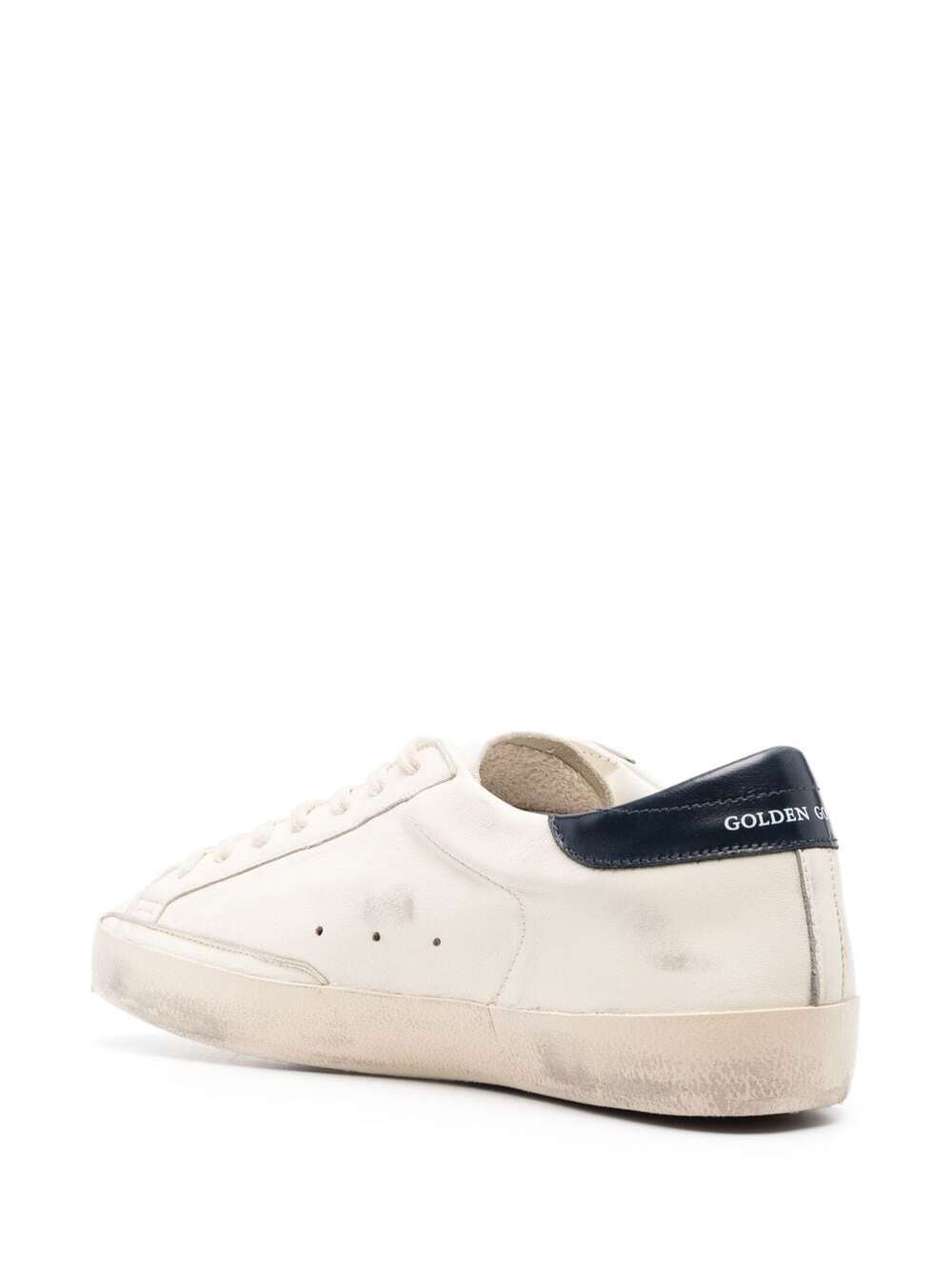 Shop Golden Goose Super-star White Low Top Sneakers With Embossed Logo And Contrasting Heel Tab In Leather Man In Beige