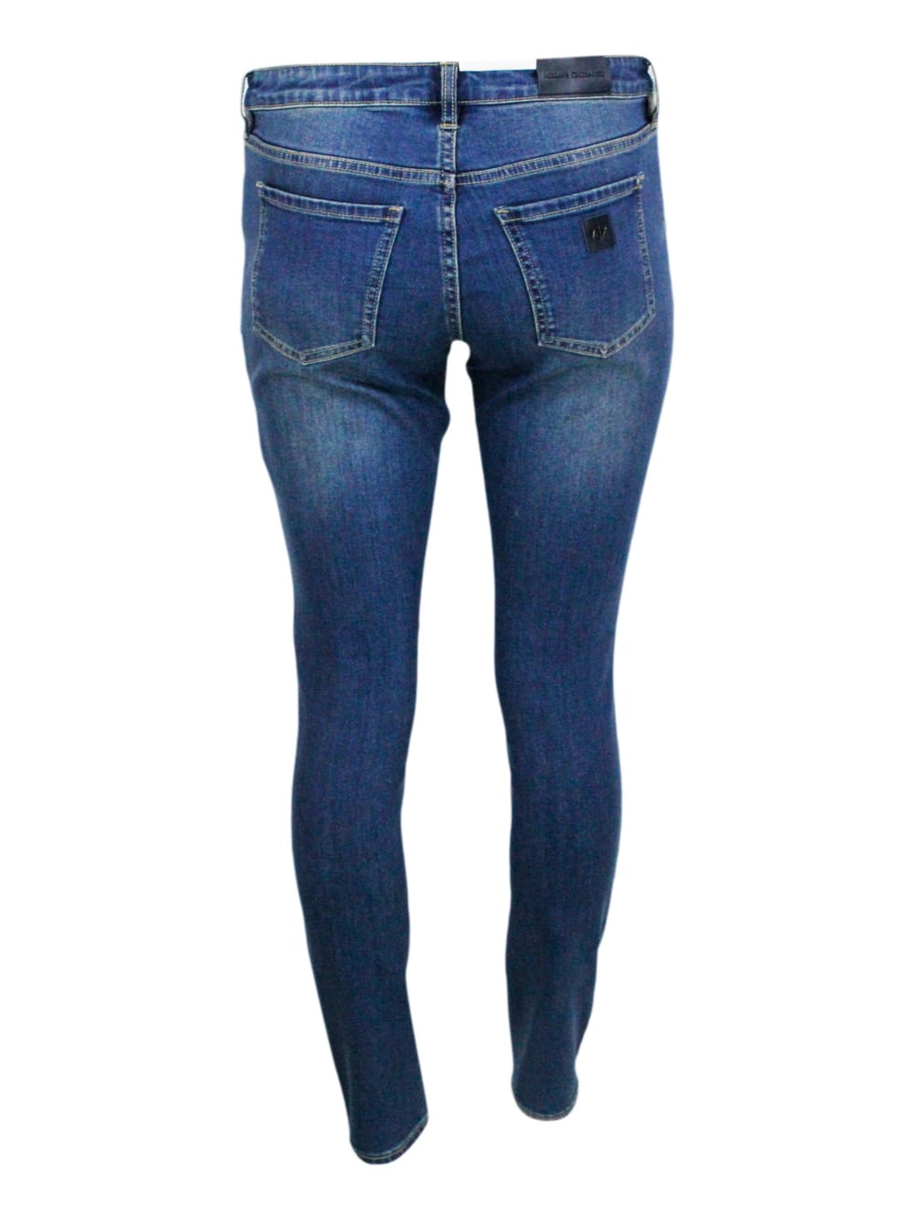 Shop Armani Collezioni Super Skynny Mid Rise Jeans Trousers In Stretch Denim With Logo On The Back Pocket