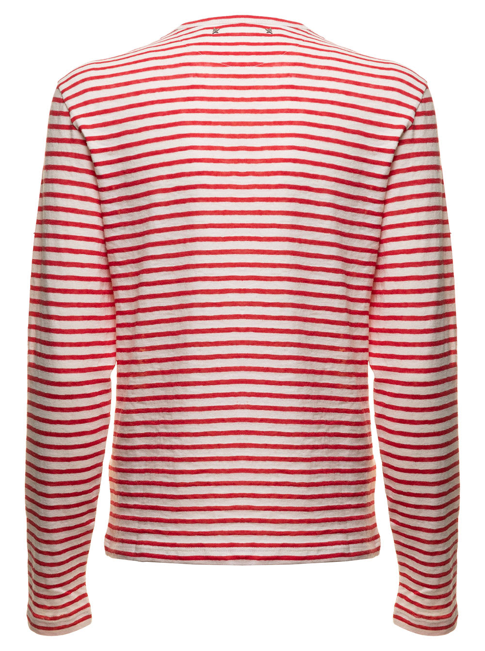 Shop Golden Goose White And Red Striped Long Sleeved T-shirt With Print  Woman In Ecru/tango Red