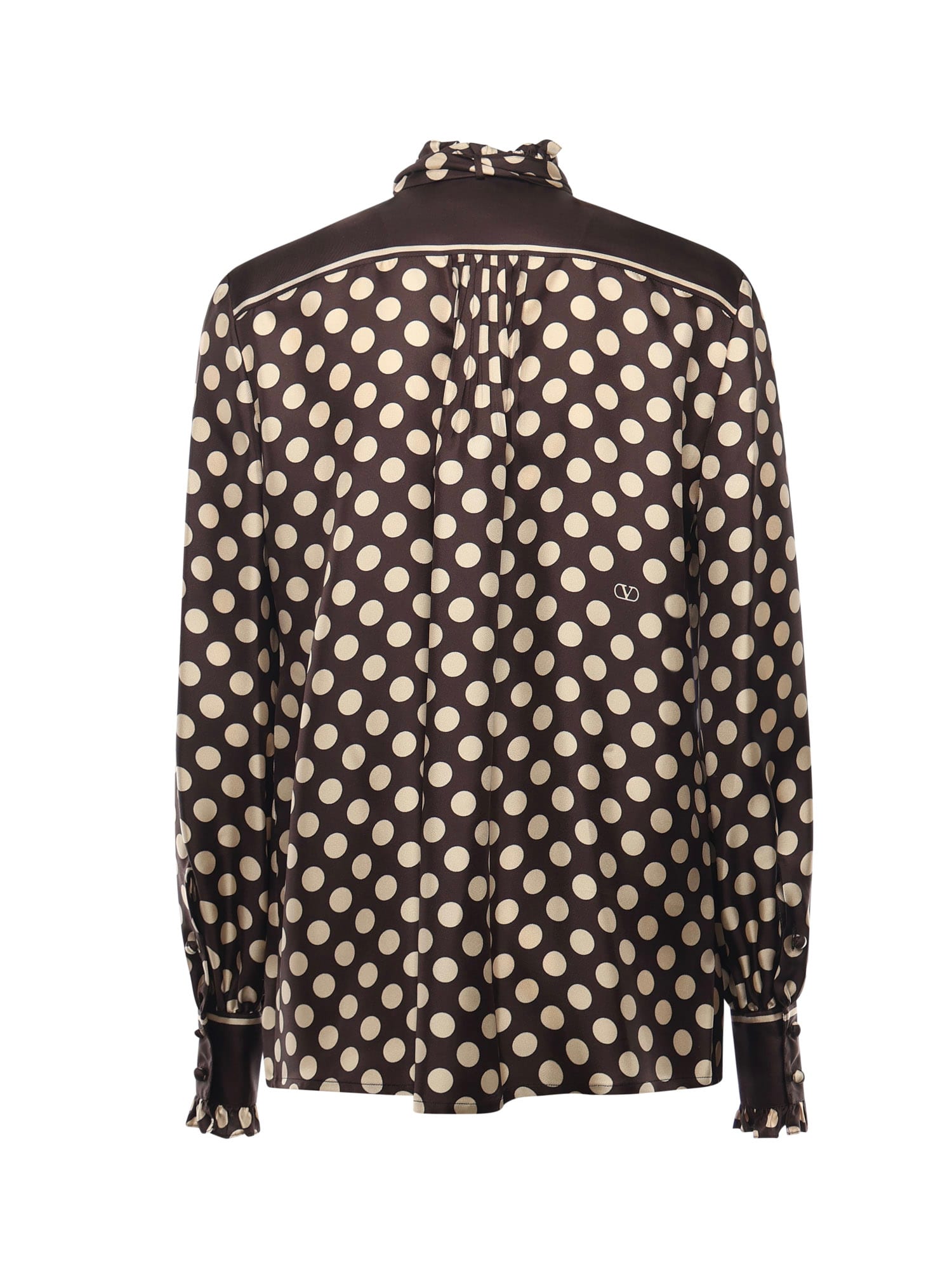 Valentino Twill Shirt With Plus De Polka Dot Print In Brown