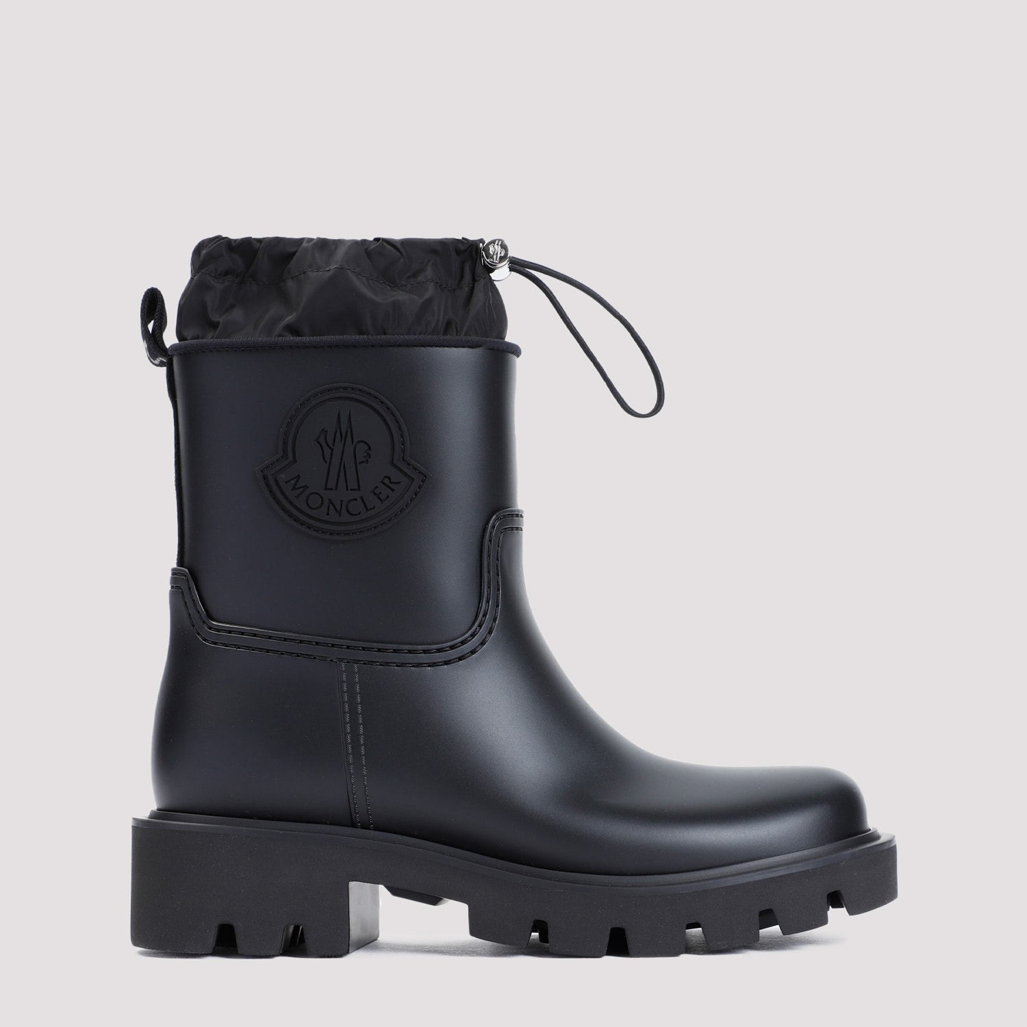 Moncler Women 'kickstream' Black Boots With Low Block Heel And Tonal Logo Patch On The Side In Tech In Black