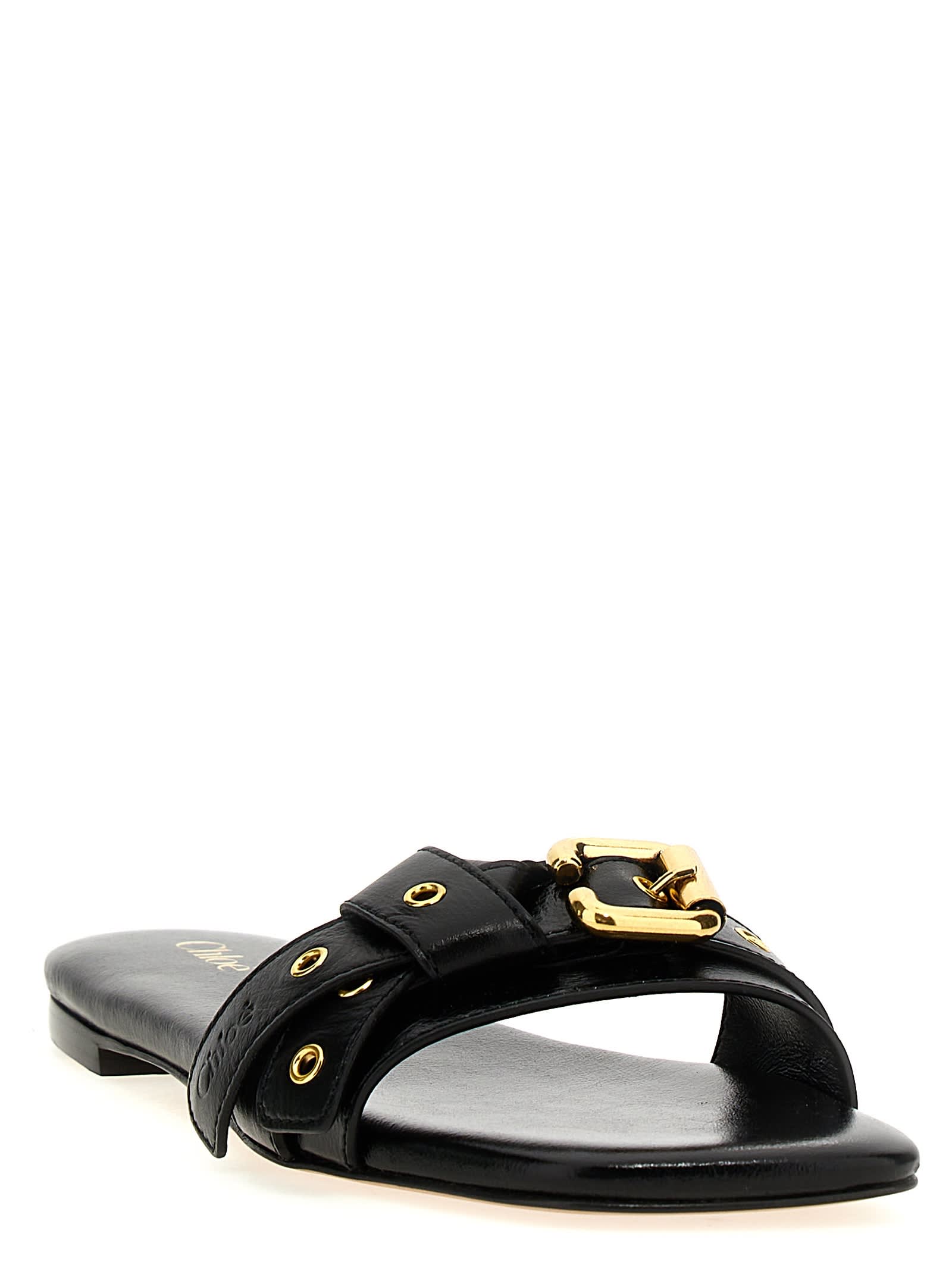 Chloé Mae Knotted-strap Leather Flat Sandals In Black