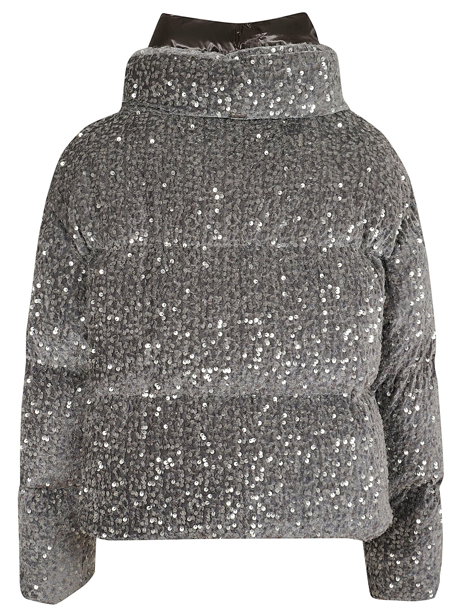 Shop Herno Cape In Sequined Velvet And Nylon In Grigio Chiaro