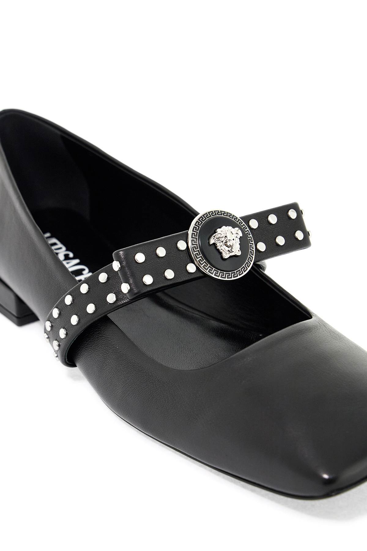 Shop Versace Gianni Ribbon Studded Baller In Black-palladium (black)