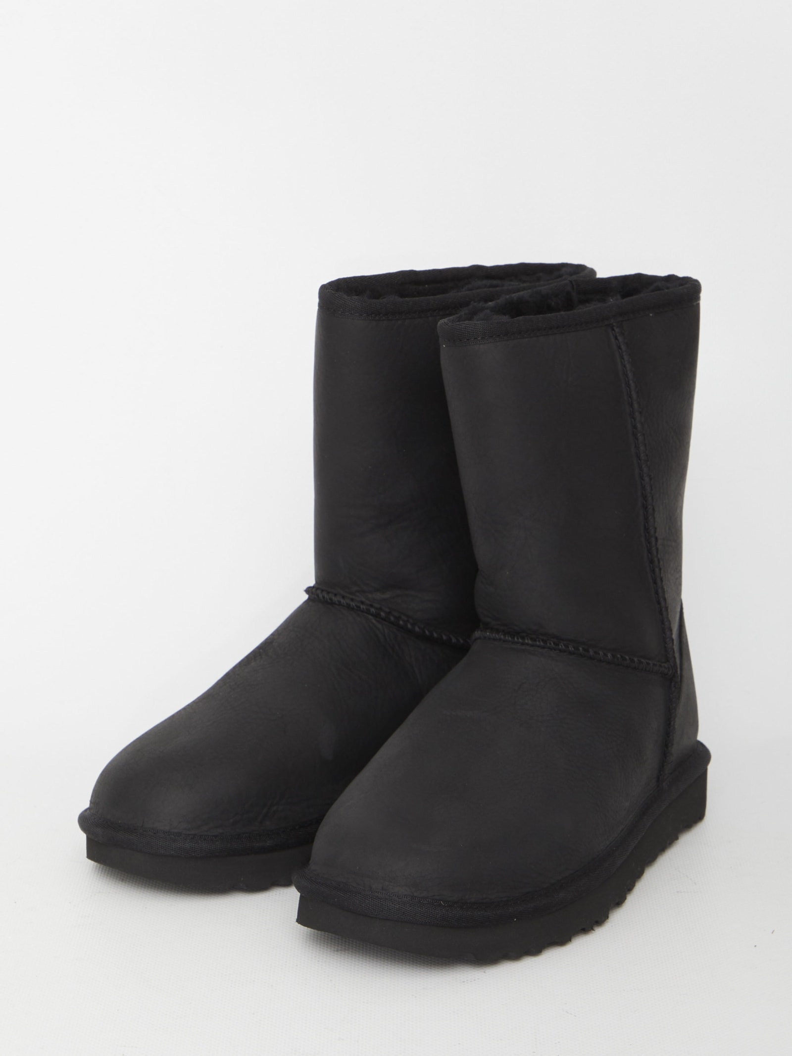 Shop Ugg Classic Short Leather  In Black