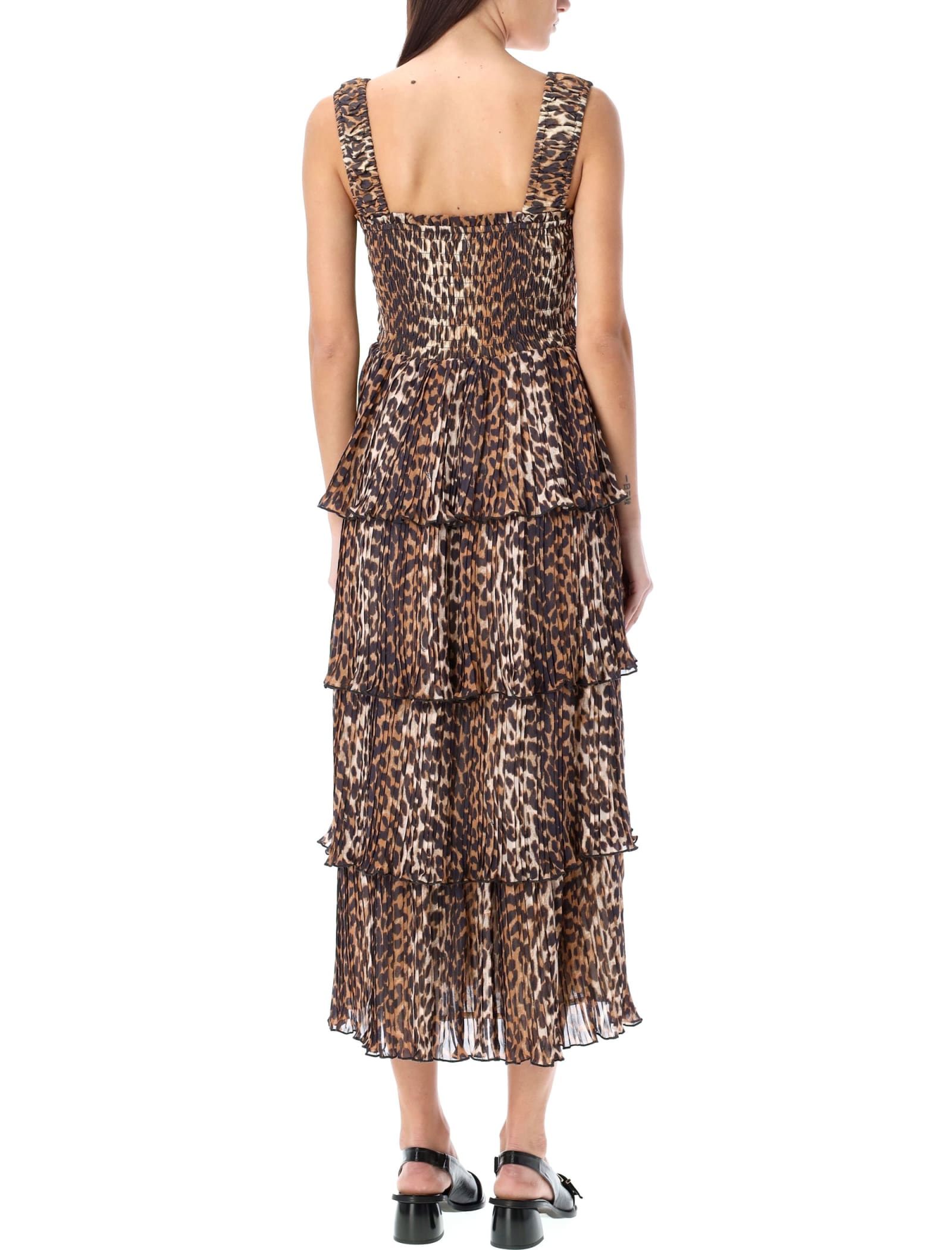 Shop Ganni Leopard Flounce Long Dress