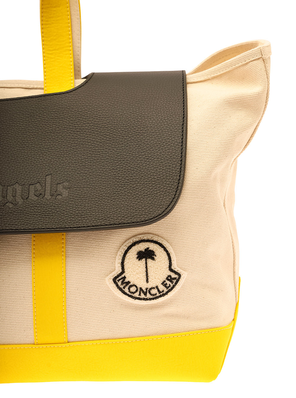 Shop Moncler Genius Multicolor Tote Bag With Moncler X Palm Angels Patch In Canvas Woman In Beige