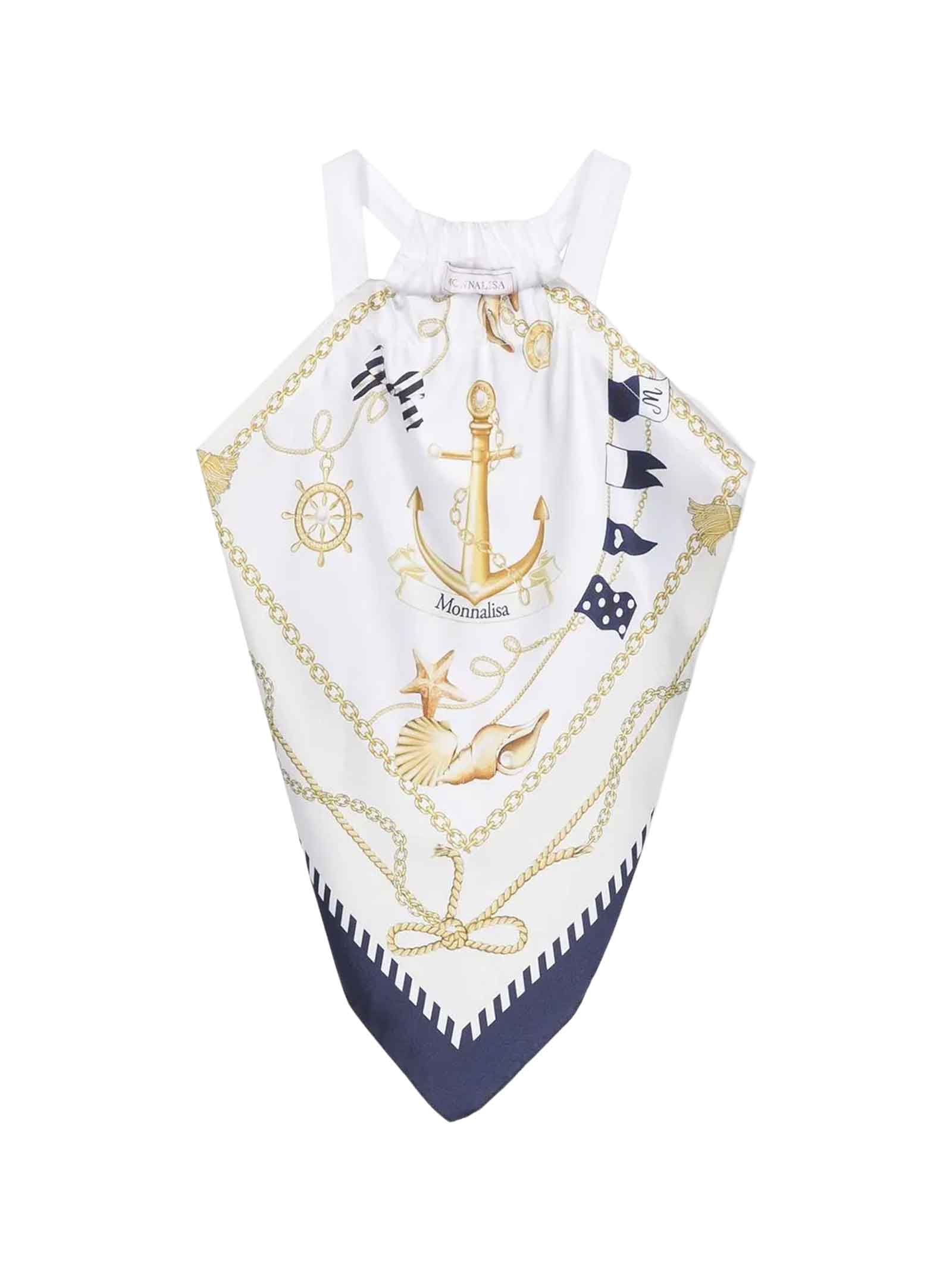 Monnalisa Scarf Top In Bianco/blu