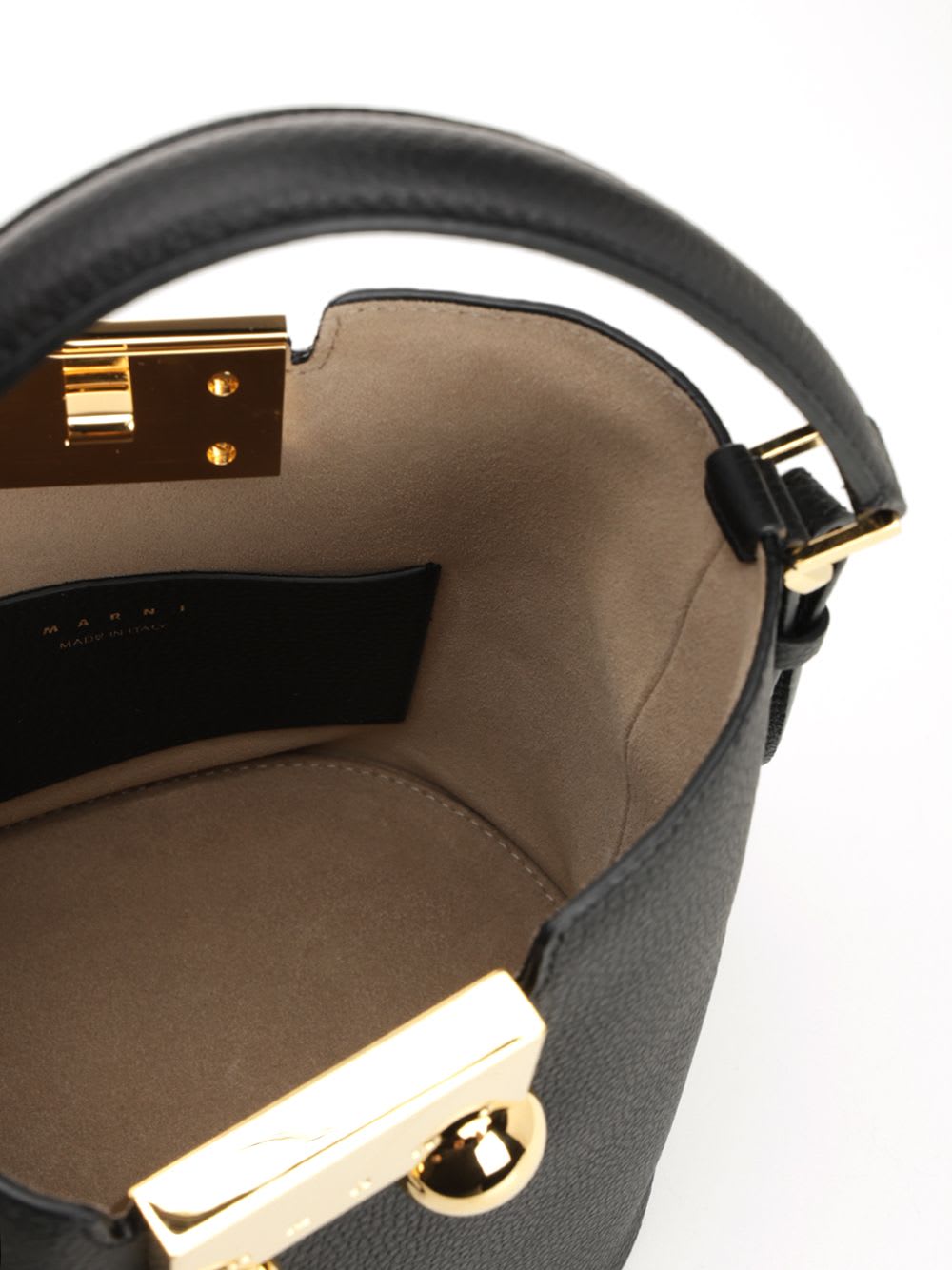 Marni Trunkaroo Leather Bucket Bag In Black