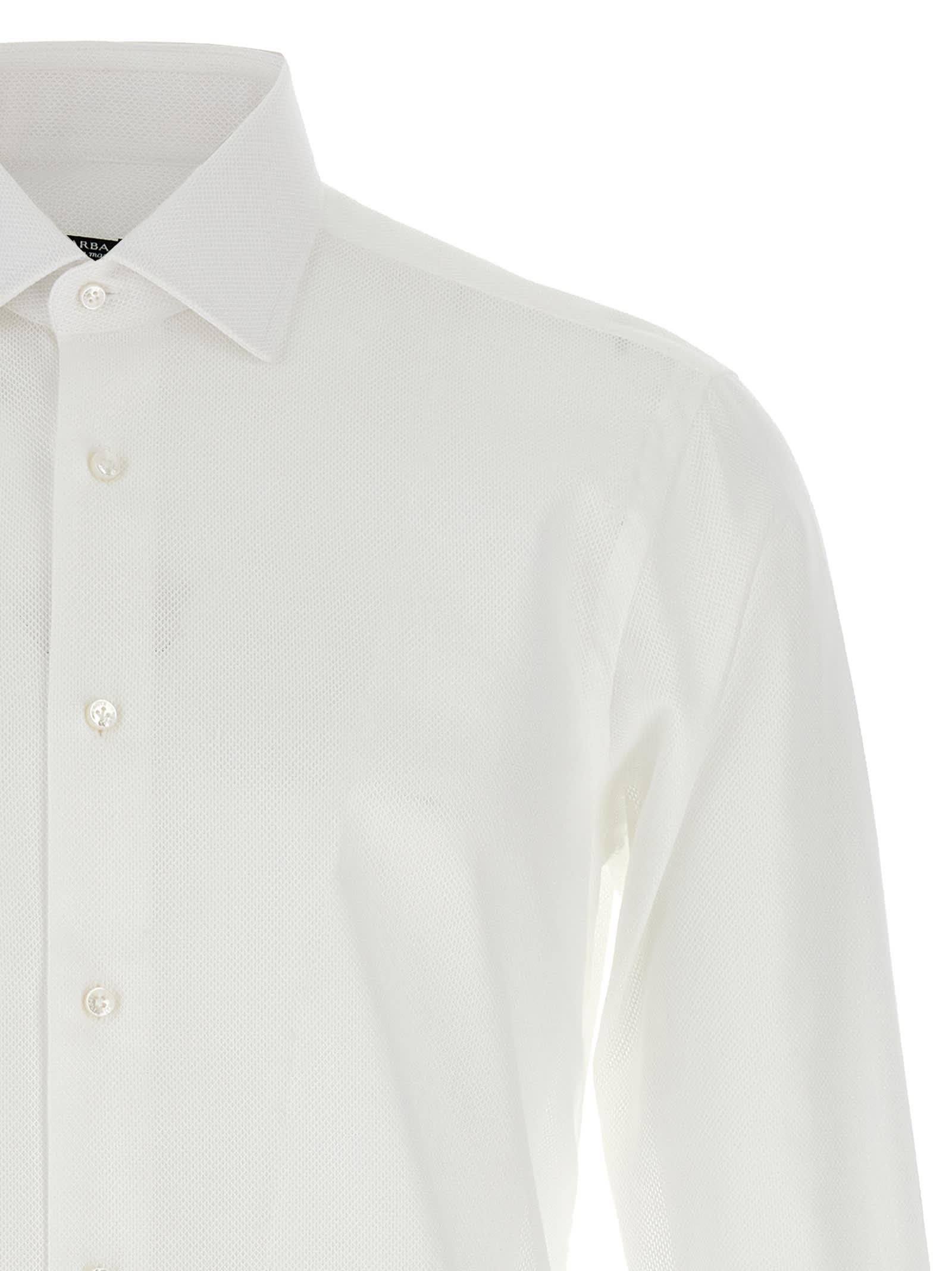 Barba Napoli Honeycomb-pattern Cotton Shirt In White