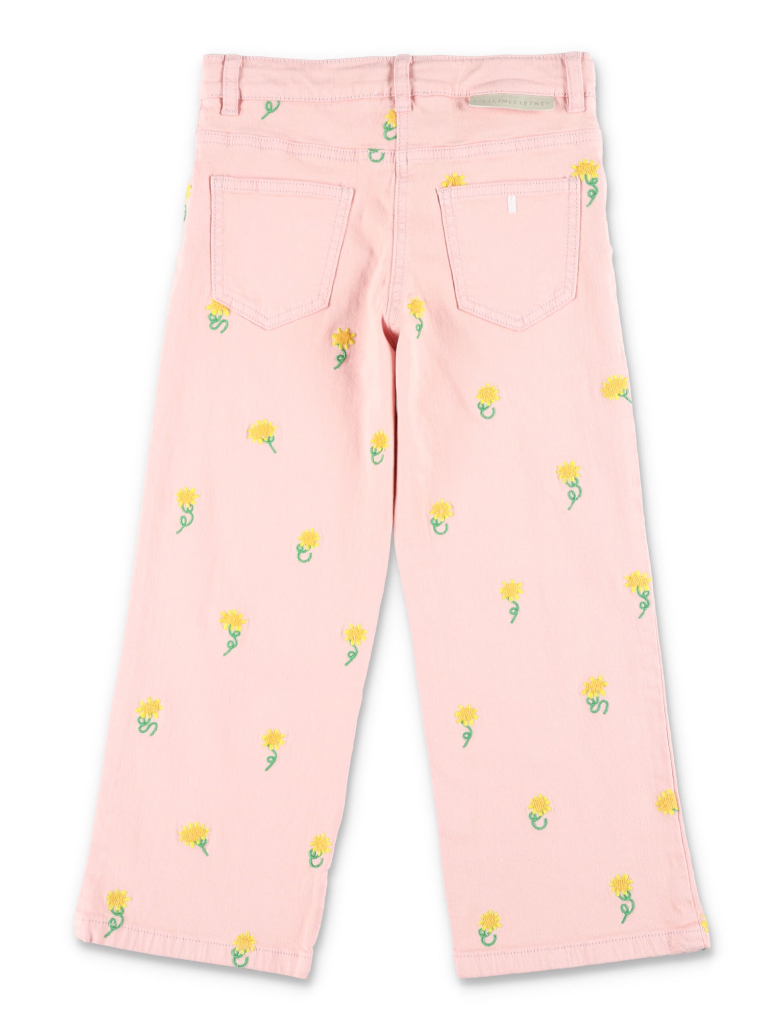 Shop Stella Mccartney Sunflower Embroidery Denim Pants In Pink