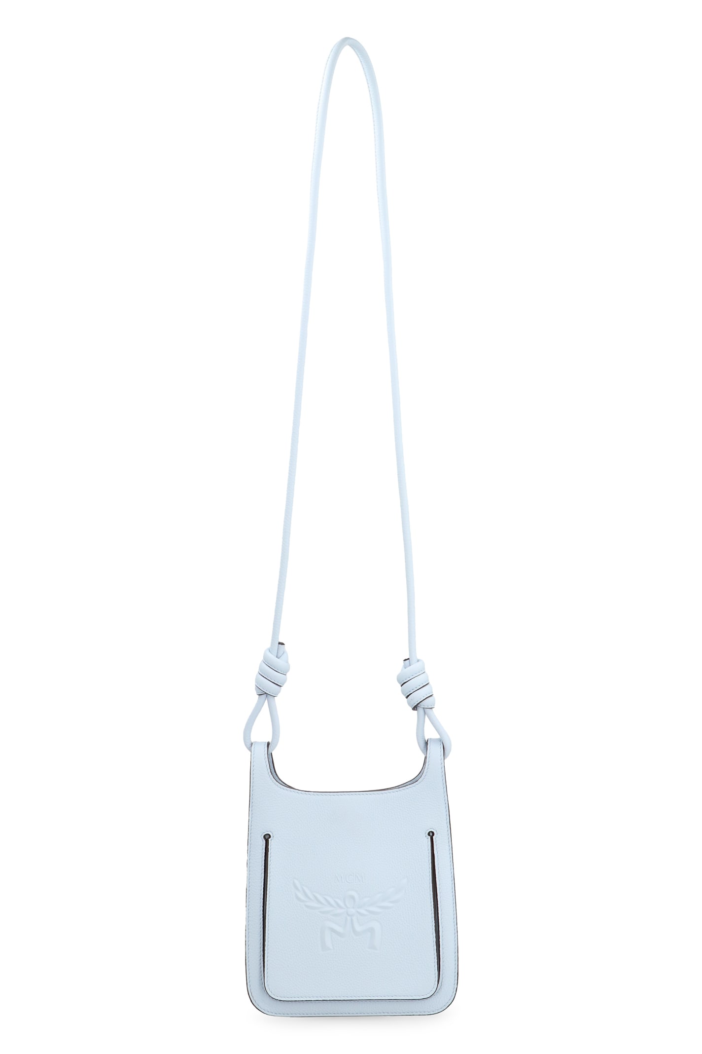 Shop Mcm Himmel Mini Leather Hobo Bag In Light Blue