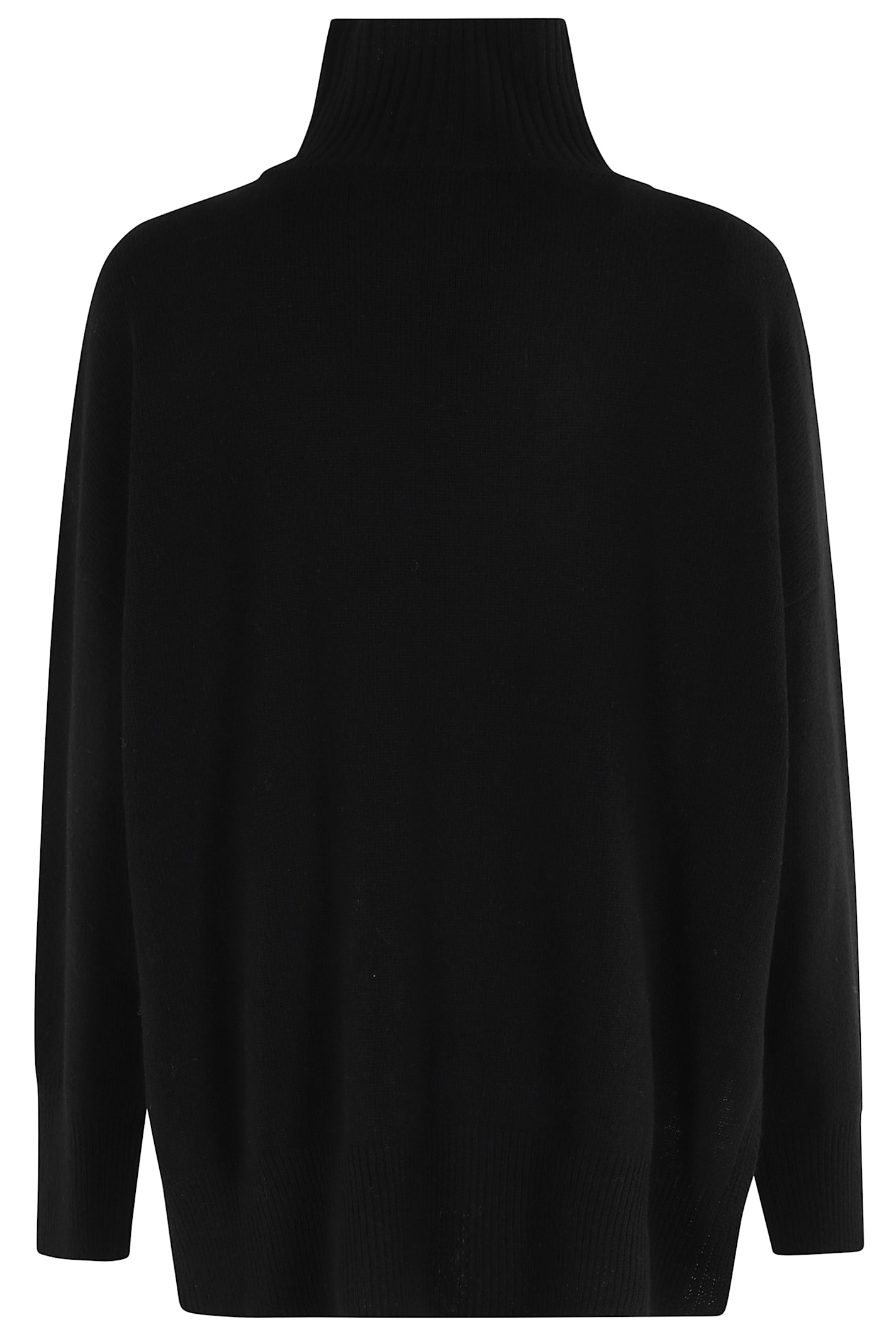 Roberto Collina High Collar Knit Top With Side Slits In Black