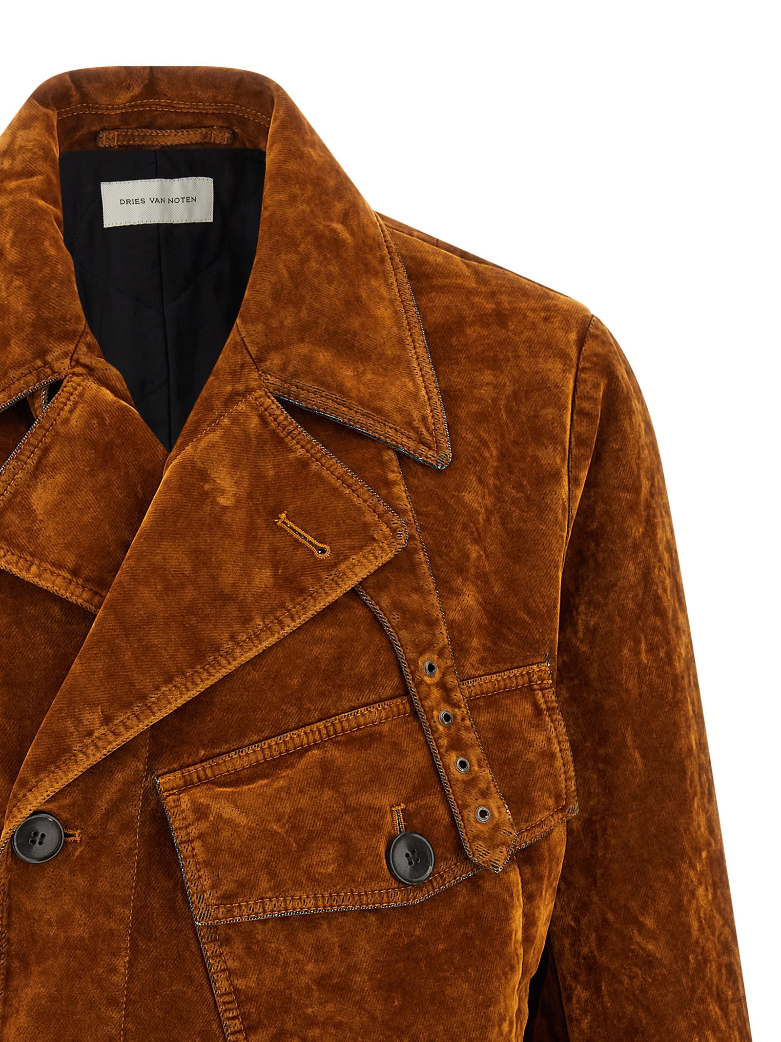 Dries Van Noten Velvet Biker Jacket Puffer Jackets Multicolor In Brown