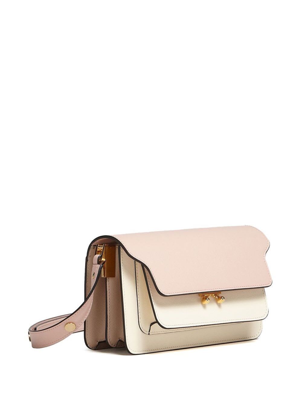 Shop Marni White And Pink Trunk Bag Colourblock Design In Saffiano Leather Woman In Multicolor