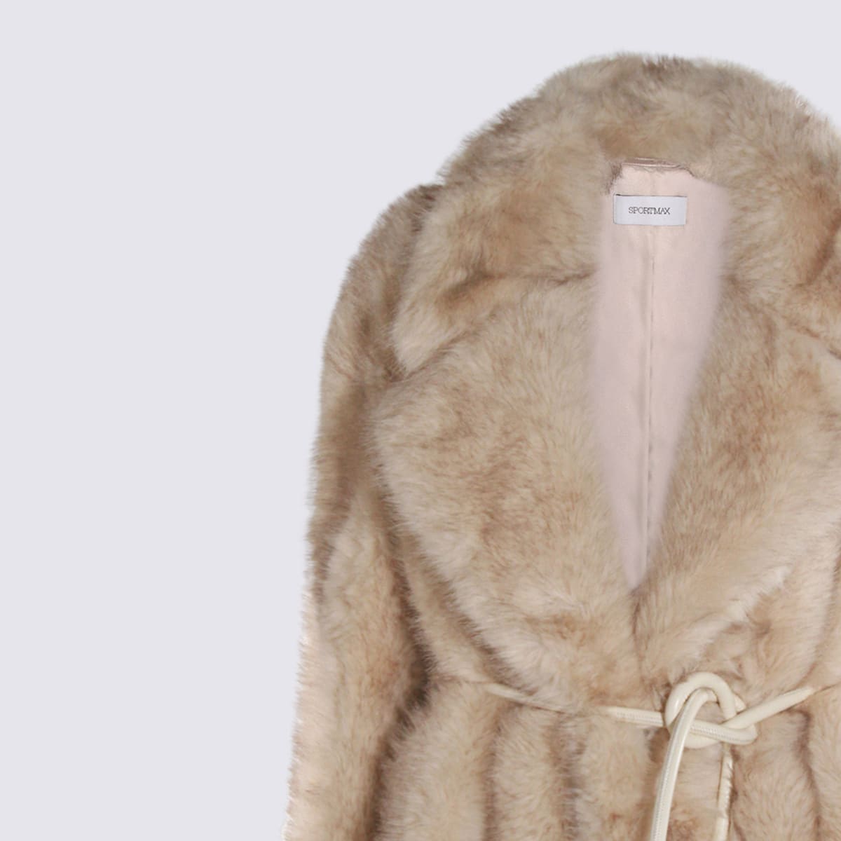 Sportmax Chic Jacket With Faux Fur And Belt In Neutral