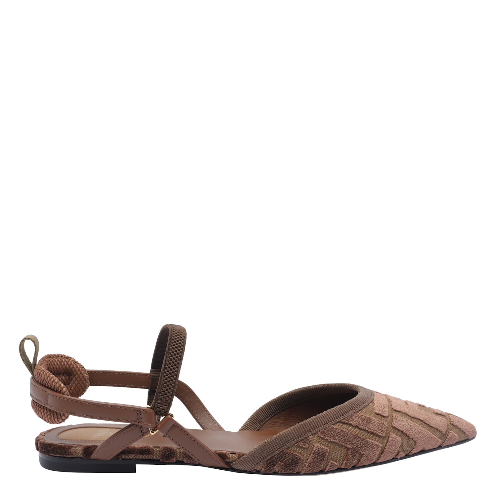 Fendi Women 'colibrì Lite' Brown Flat Slingback With All-over Ff Motif In Cotton Woman In Brown