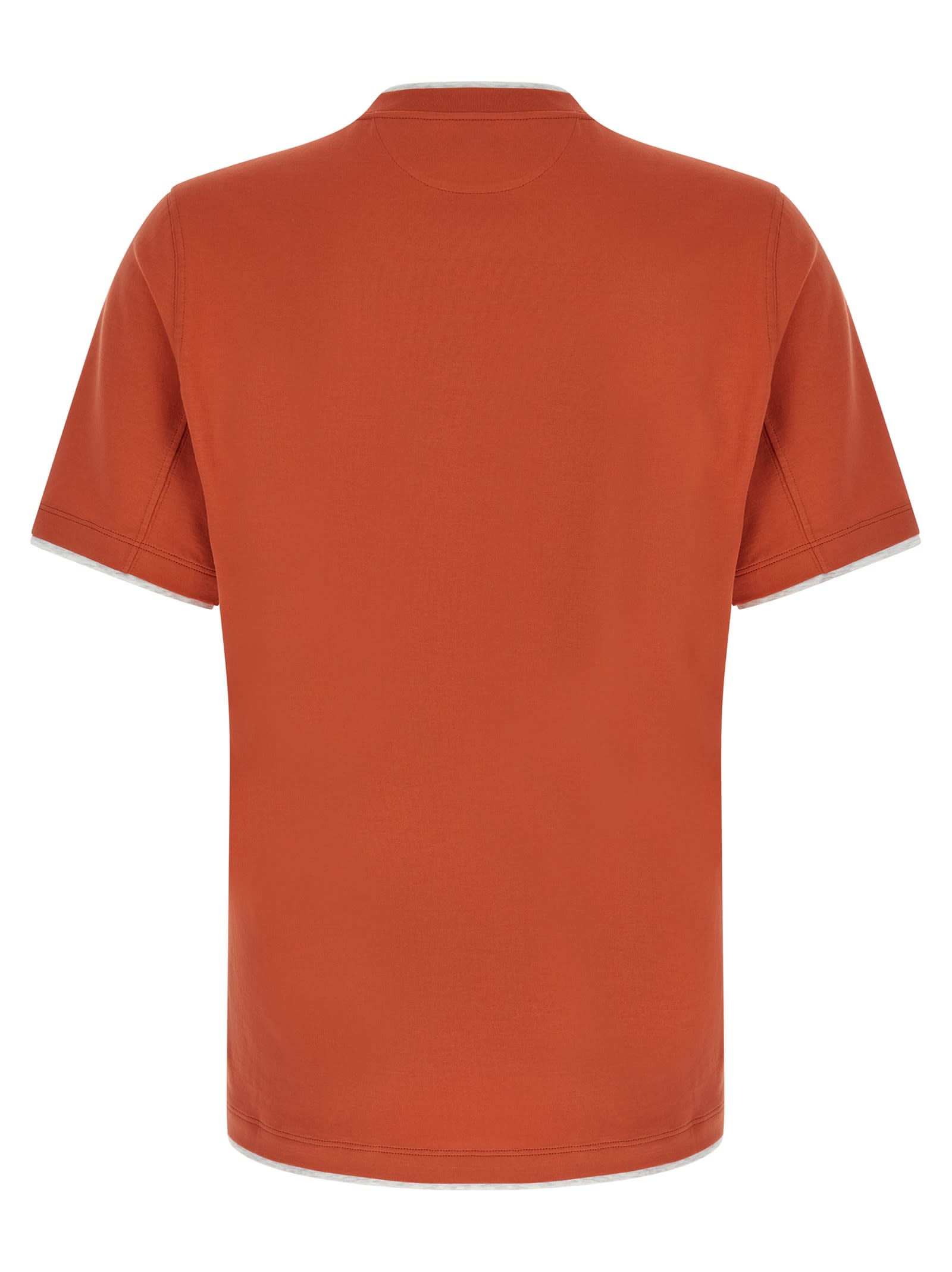 Brunello Cucinelli Cotton Jersey Crew Neck T-shirt With Faux-layering Clothing In Orange