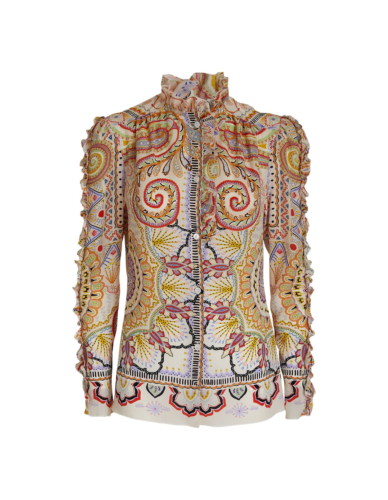 Etro Woman Silk Shirt With Multicolored Paisley Placed Print