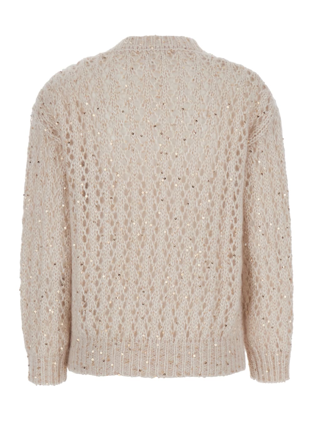 Shop Eleventy White Sequins Crewneck Sweater In Cotton Blend Woman