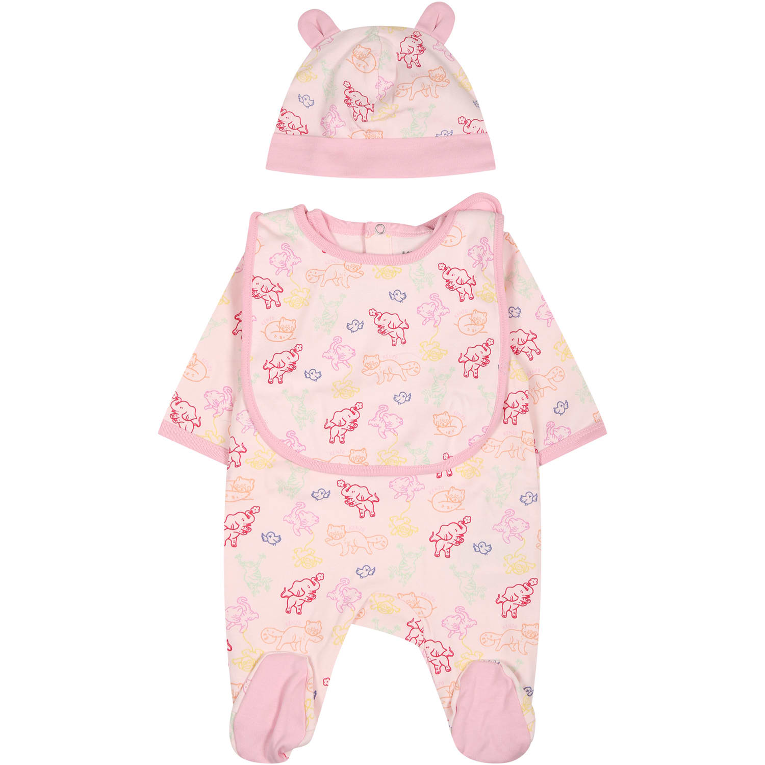 Kenzo White Set For Baby Girl With Print In Multicolor