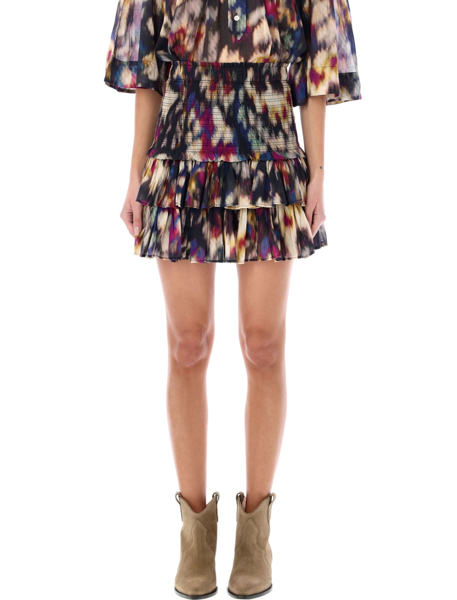 Isabel Marant Étoile Naomi Printed Cotton Miniskirt In Ocra Black Flower