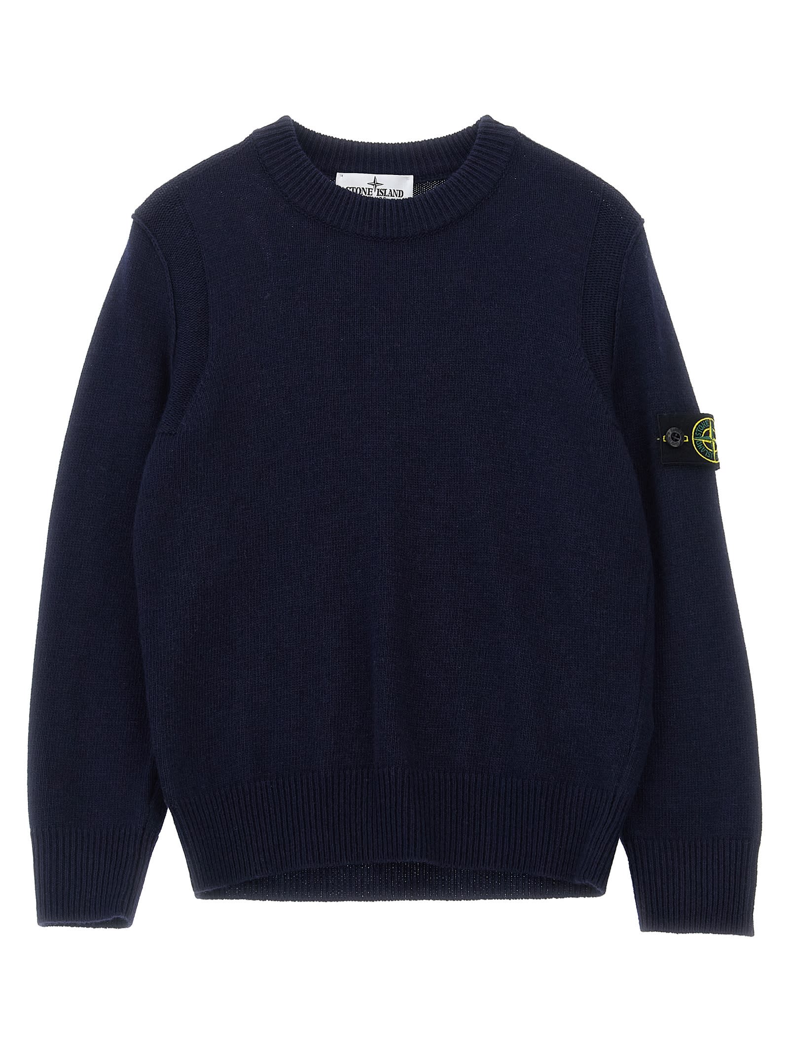 Stone Island Logo Badge Sweater In Blue