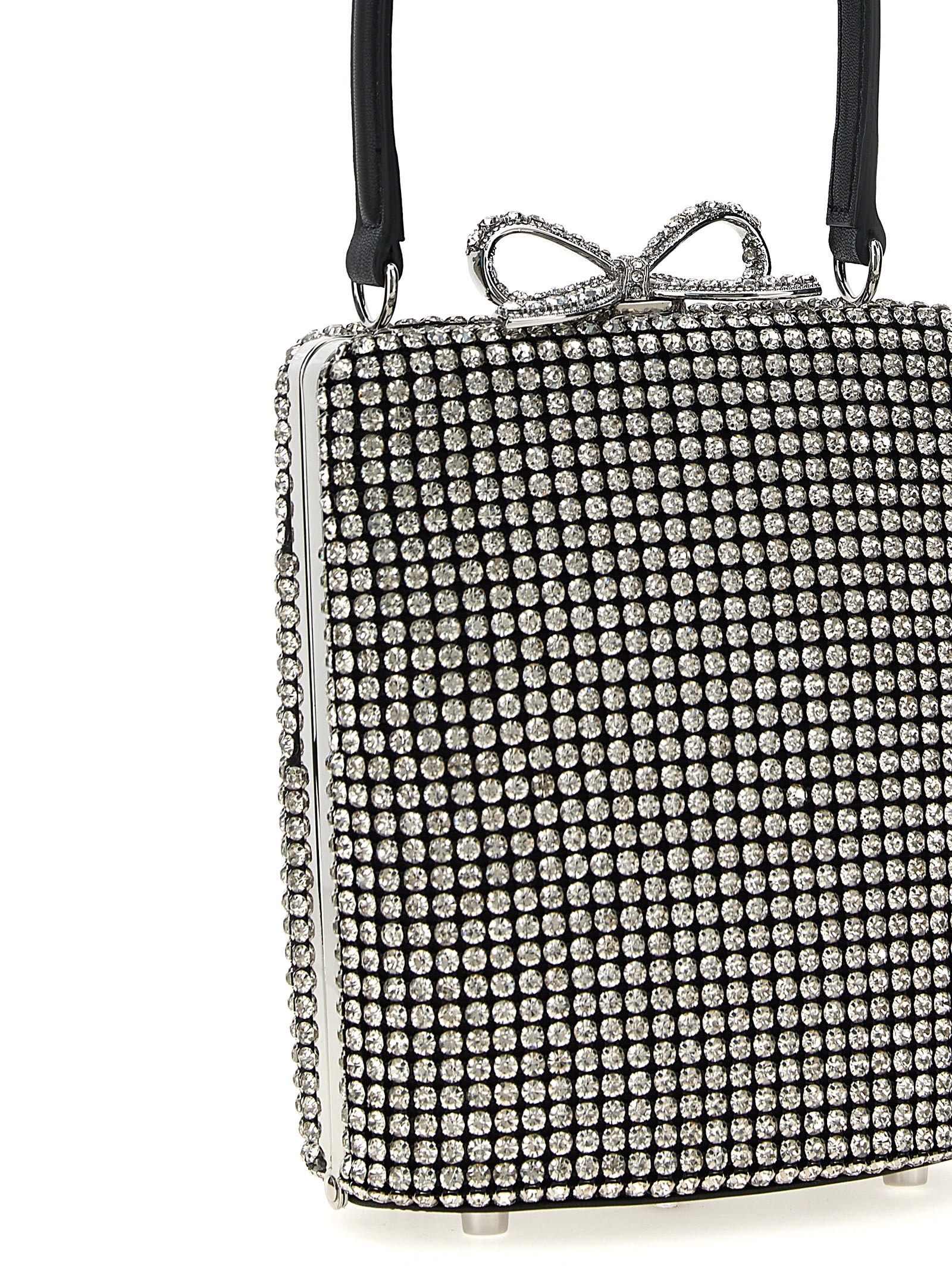 Self-portrait Silver Crystal Fishnet Handbag In Gray