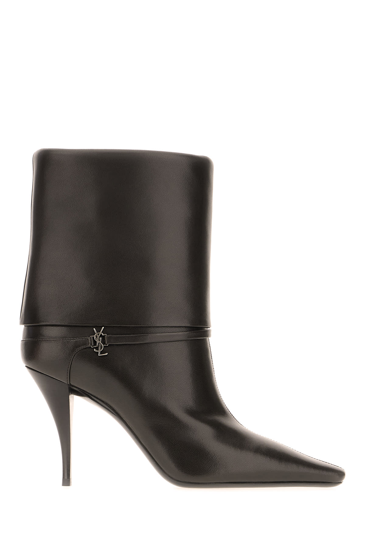 Saint Laurent Dark Brown Nappa Leather Ankle Boots In Black