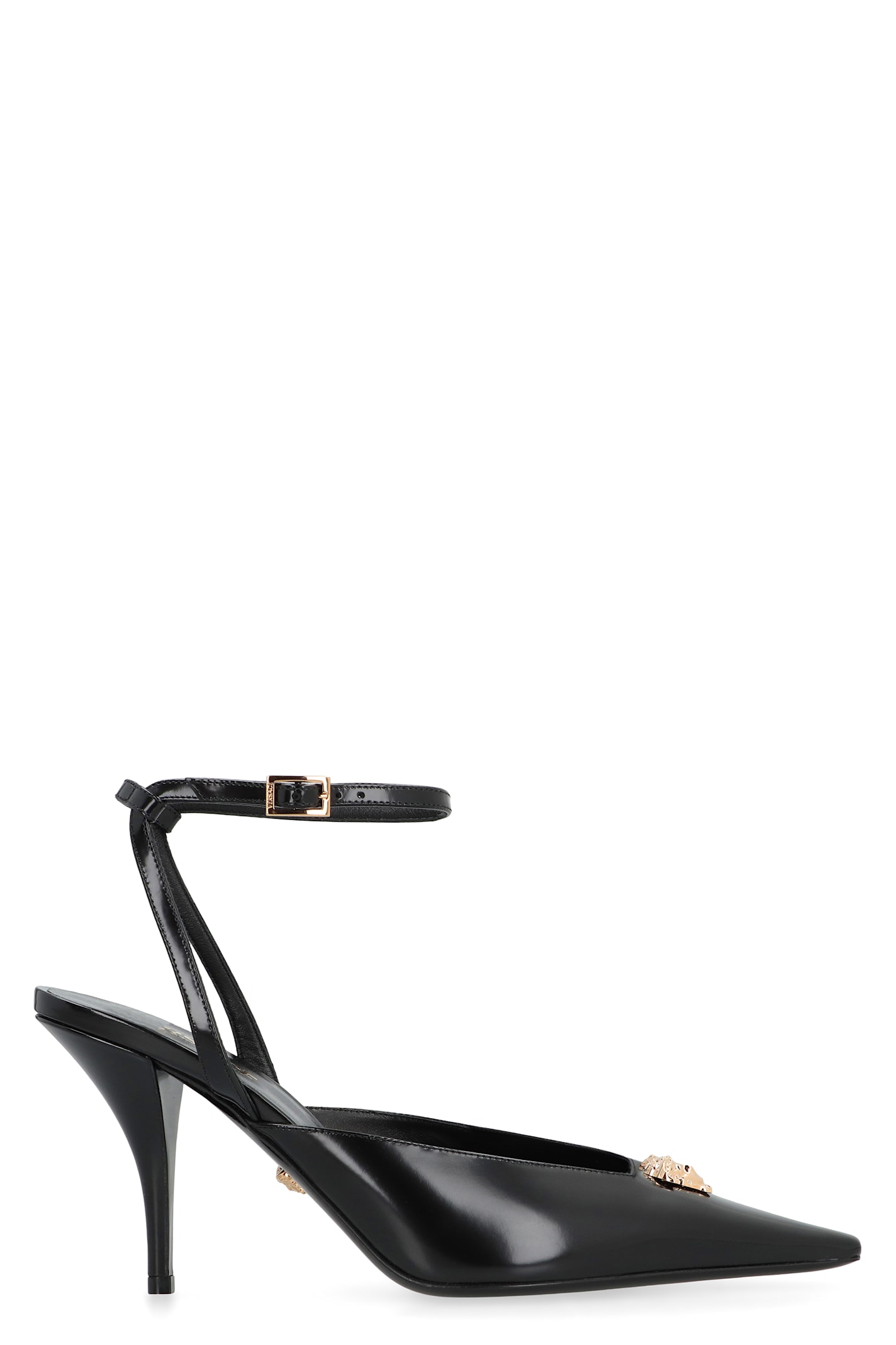 Versace La Medusa 85 Calf Leather Slingback Pumps In Black