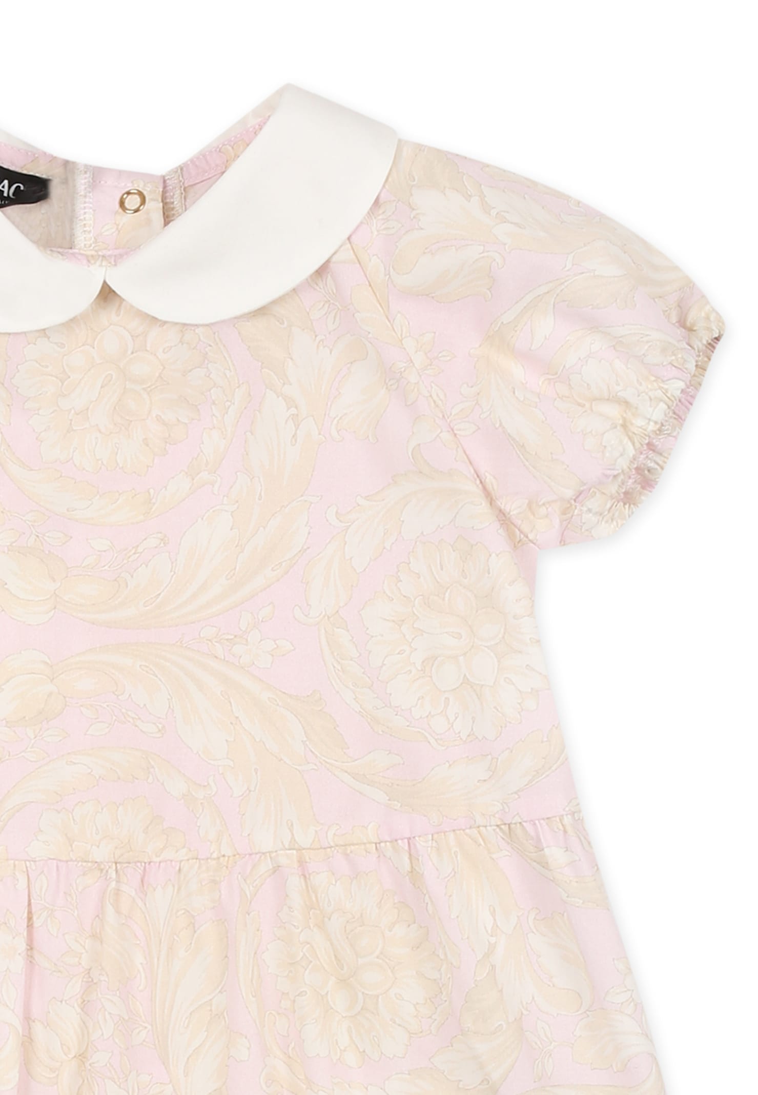 Versace Pink Romper Or Baby Girl With Barocco Print In Pink