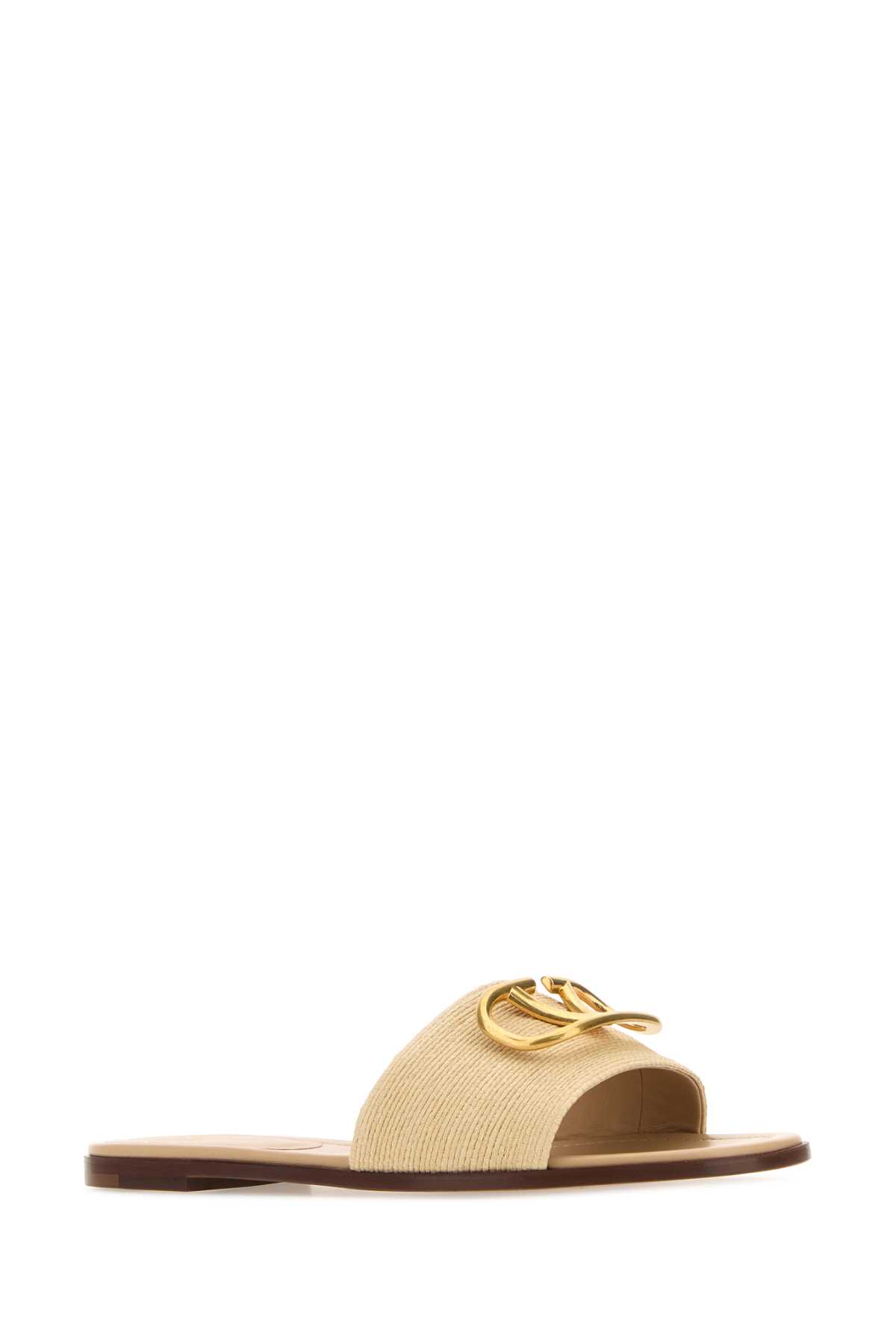 Shop Valentino Raffia Vlogo Signature Slippers In Naturale