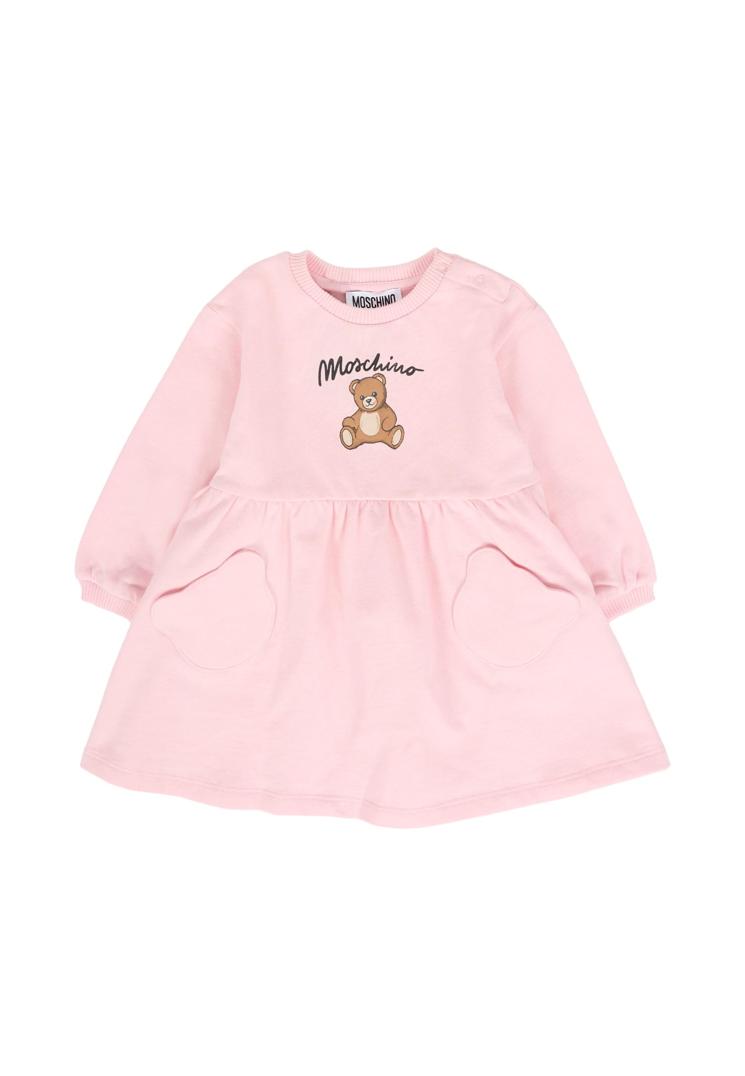 Moschino Pink Dress For Girl With Teddy Bear And Logo In Pink