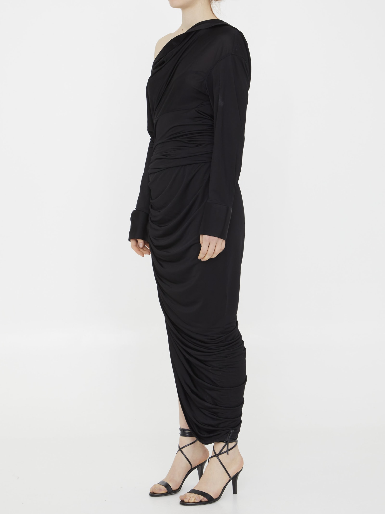 Shop Alexander Wang Asymmetric Draped Dress In Black