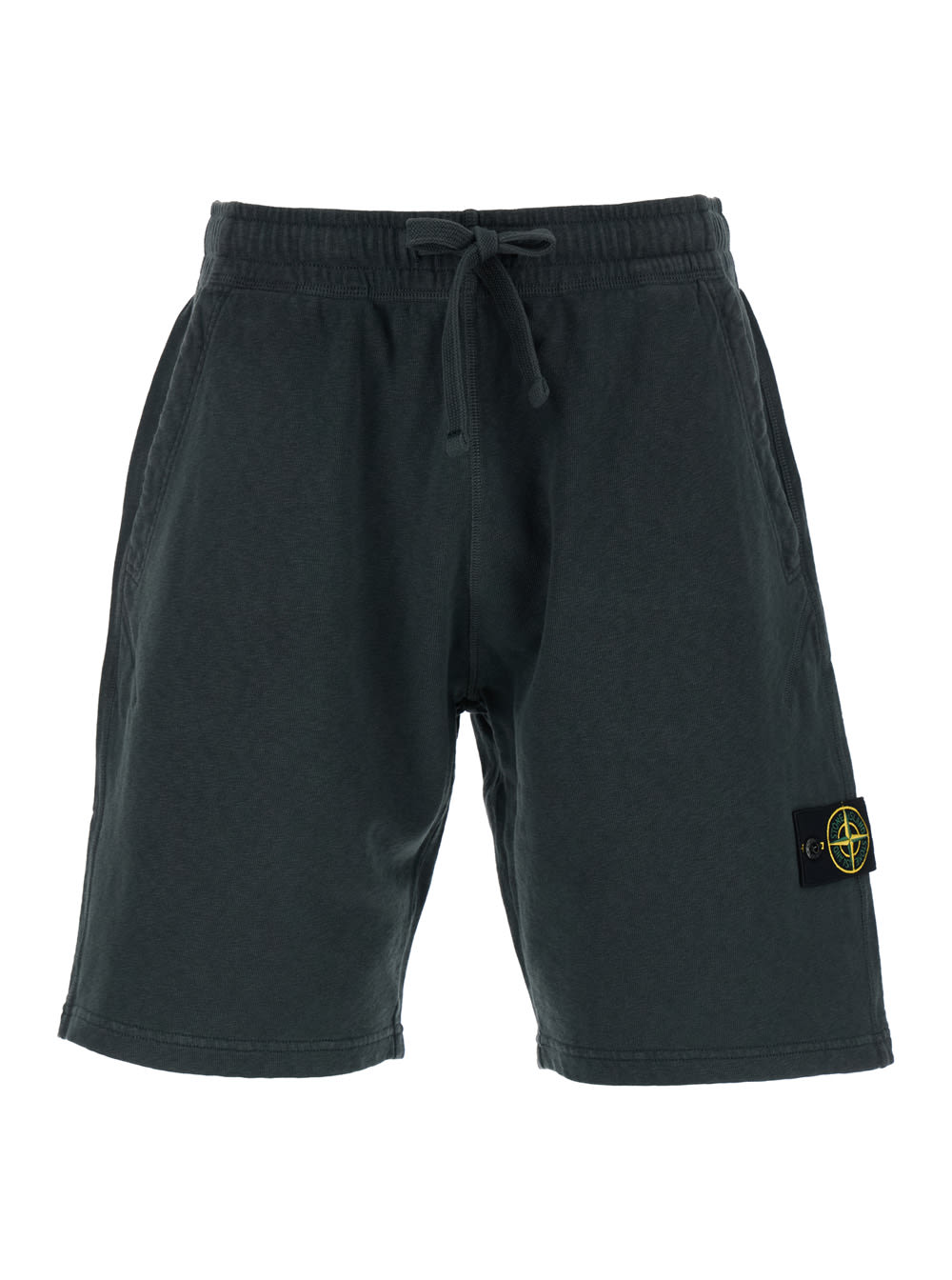 Shop Stone Island Grey Shorts With Elastic Drawstring Waist And Logo Patch On The Front In Cotton Man