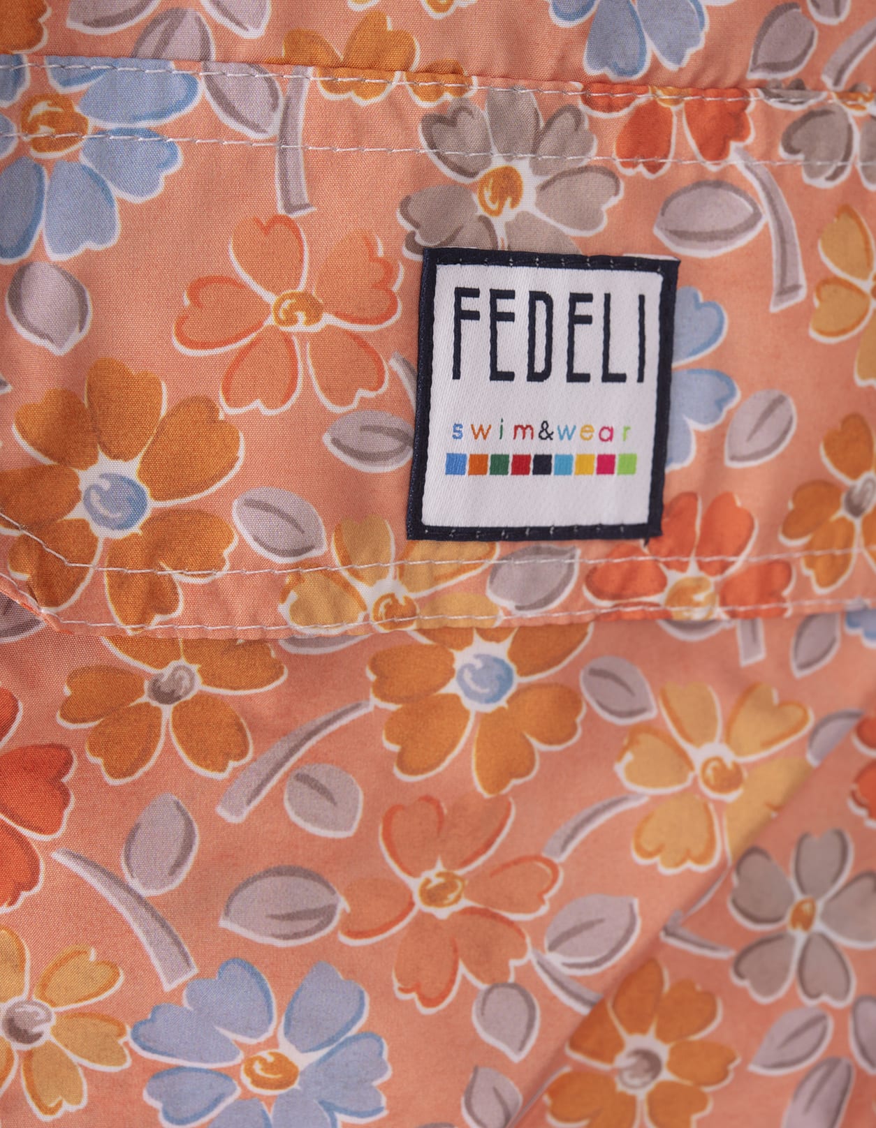 Shop Fedeli Orange Swim Shorts With Multicoloured Flower Pattern