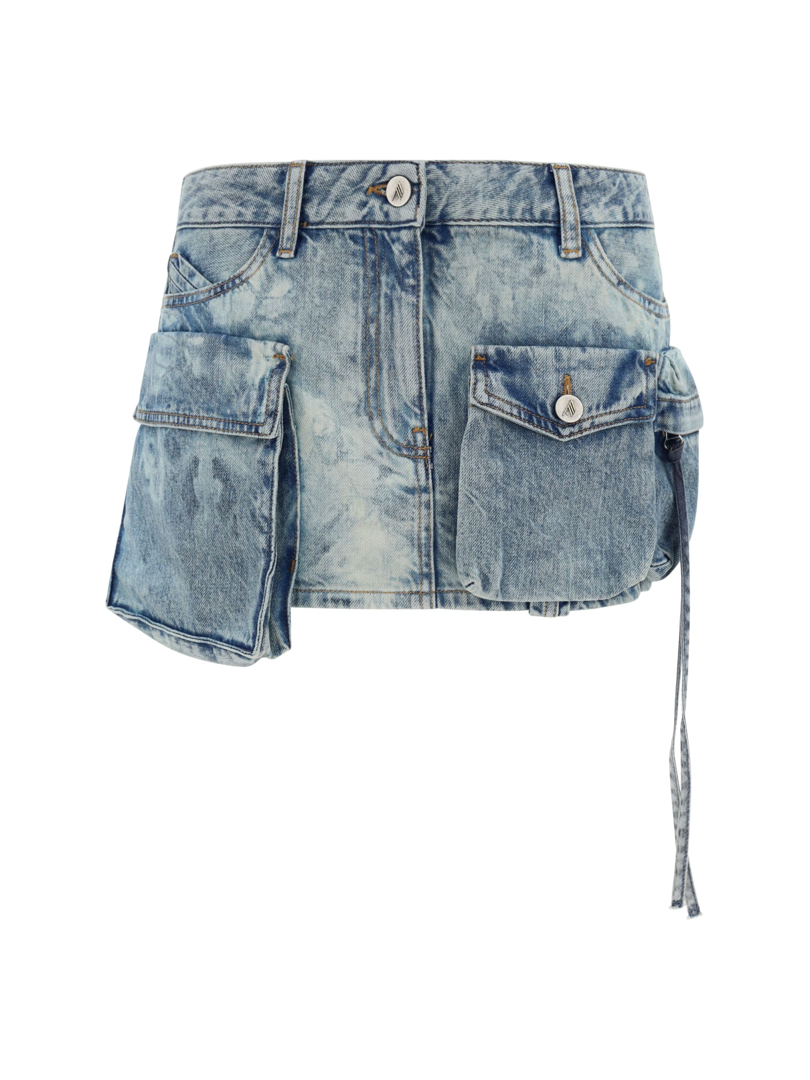 Shop Attico Denim Mini Skirt In Bleached Blue