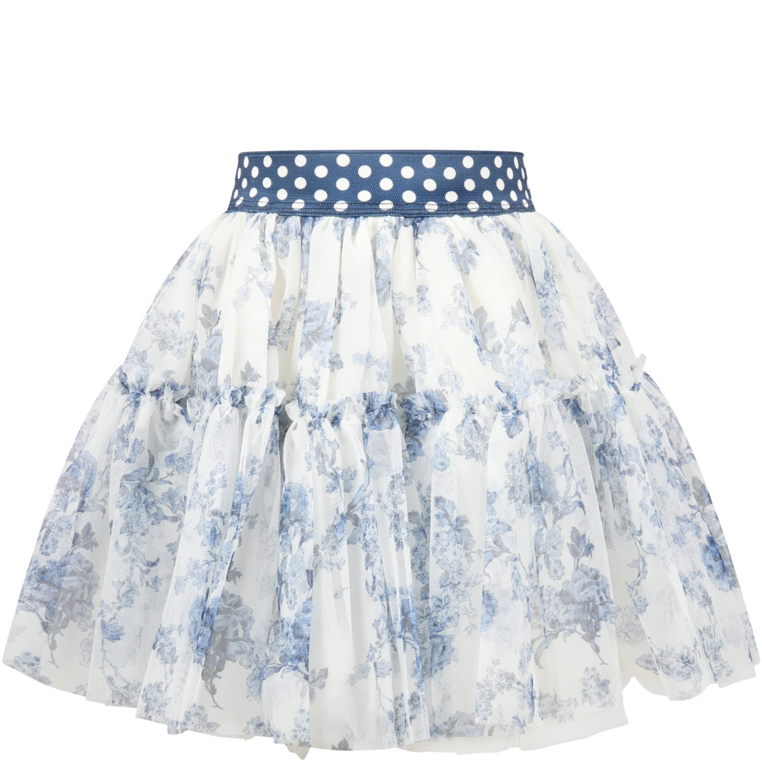 Monnalisa White Skirt For Girl With Flowes