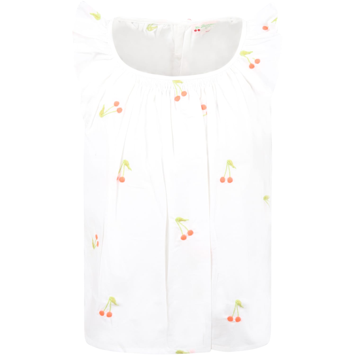 Bonpoint White Blouse For Girl With Colorful Cherries