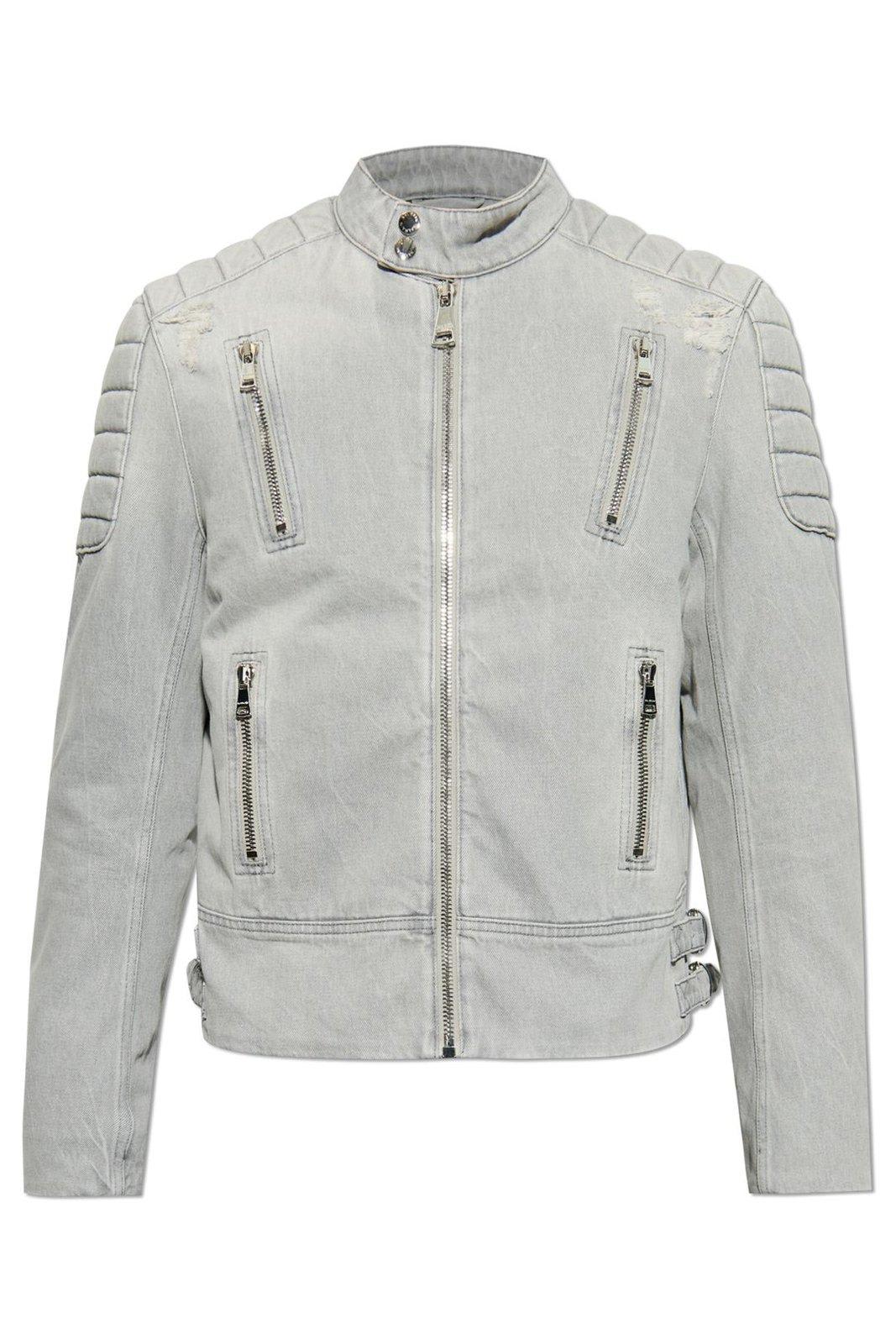 Zip-up Biker Denim Jacket