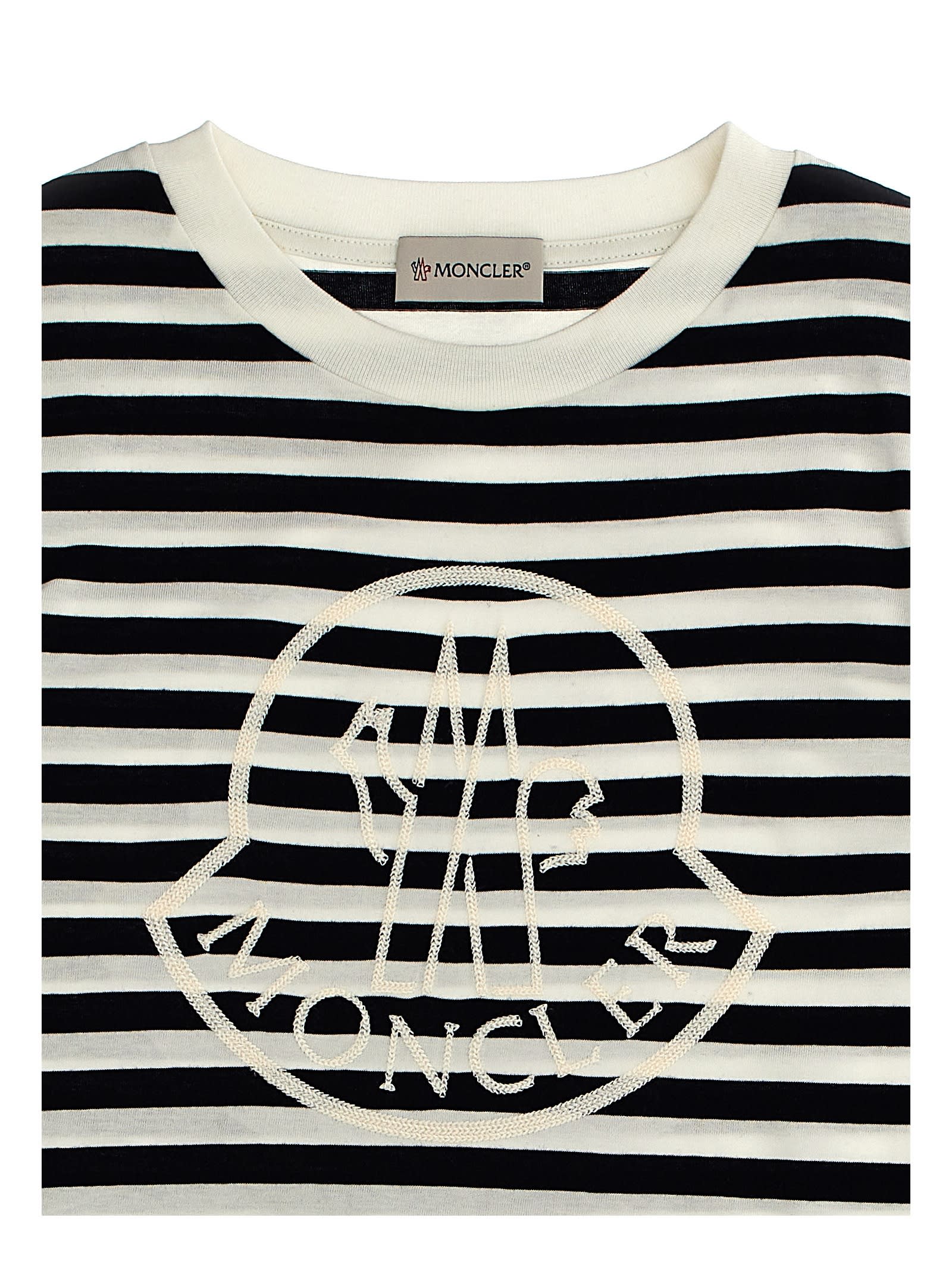 Shop Moncler Logo Embroidery Striped T-shirt In Multicolor