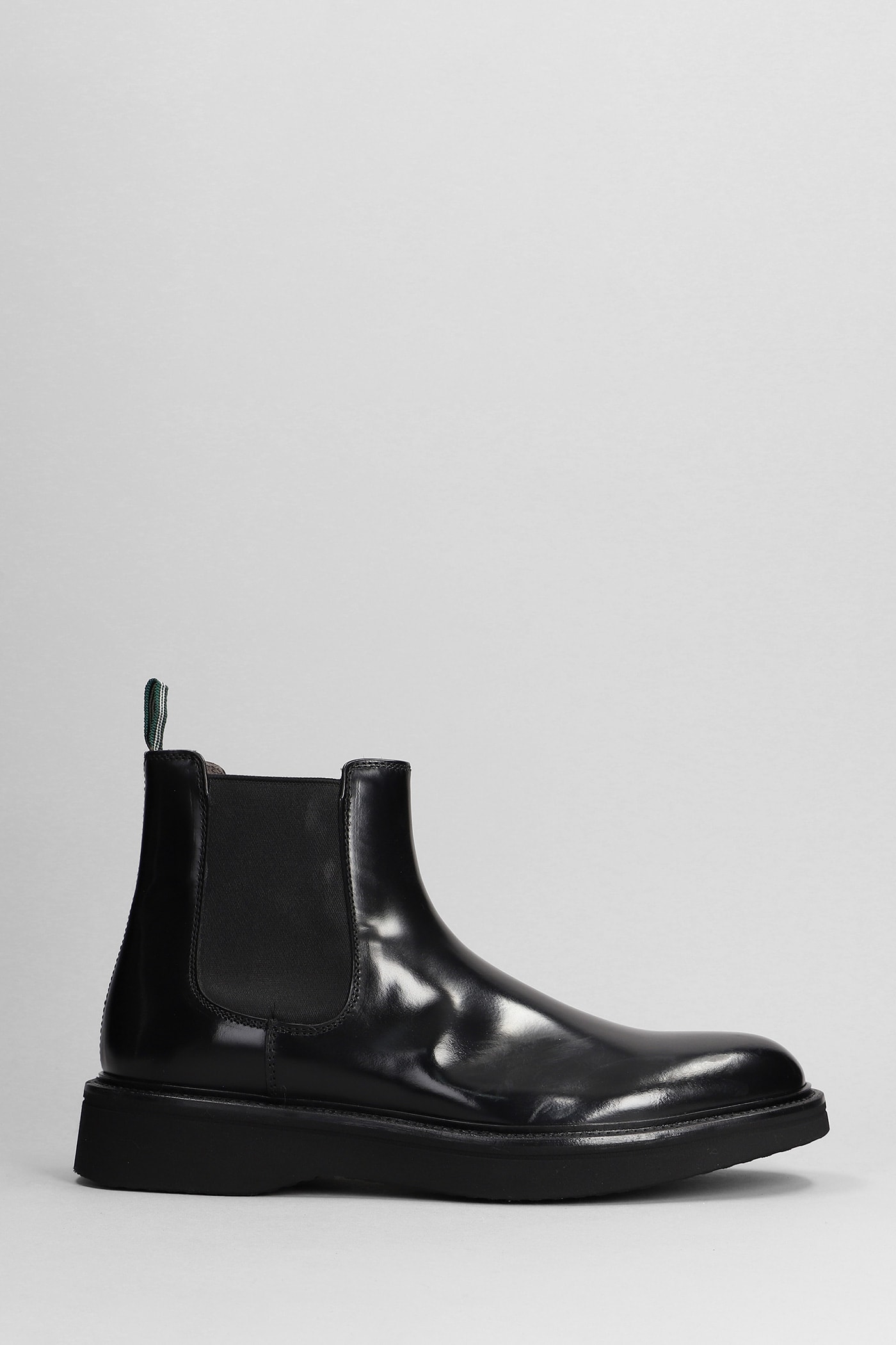 GREEN GEORGE LOW HEELS ANKLE BOOTS IN BLACK LEATHER