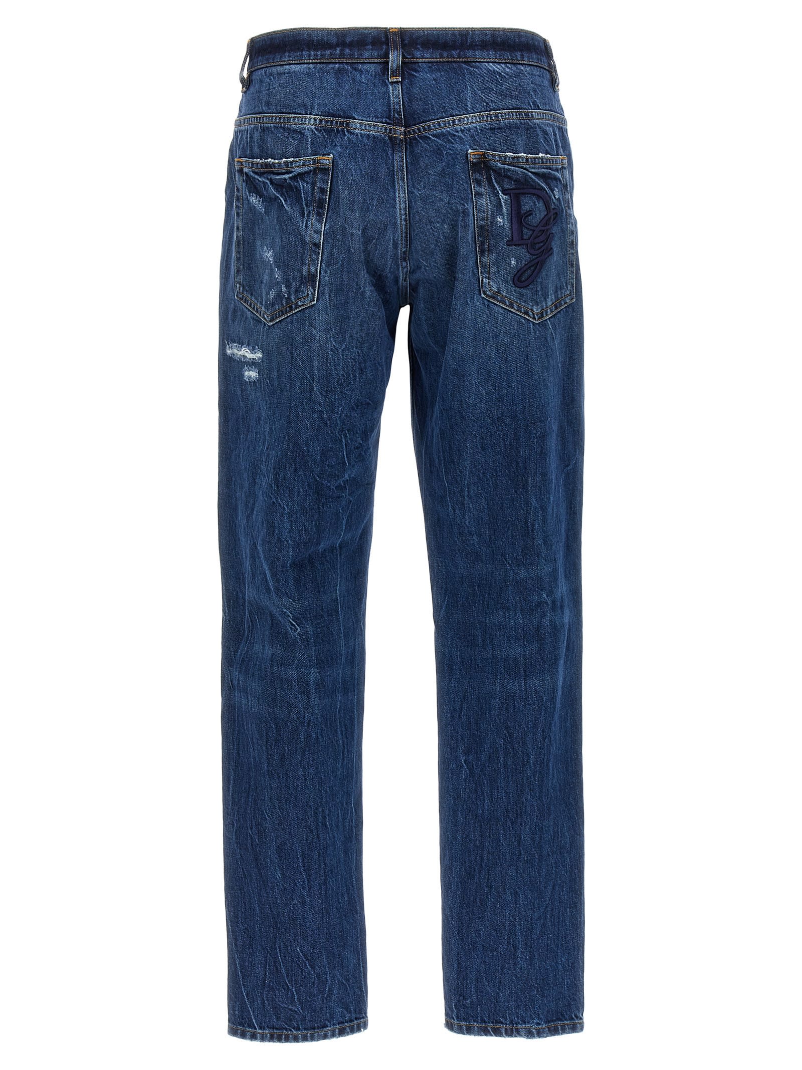 Shop Dolce & Gabbana Logo Embroidery Jeans In Blue