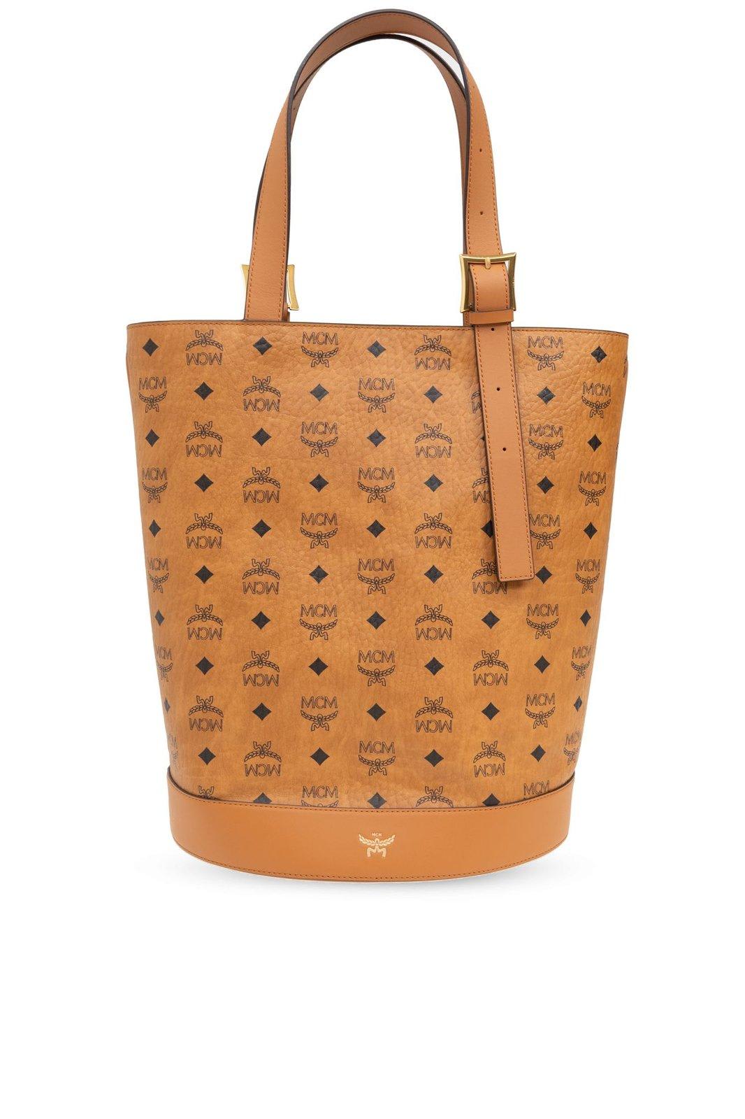 Shop Mcm Logo-printed Tote Bag In Brown