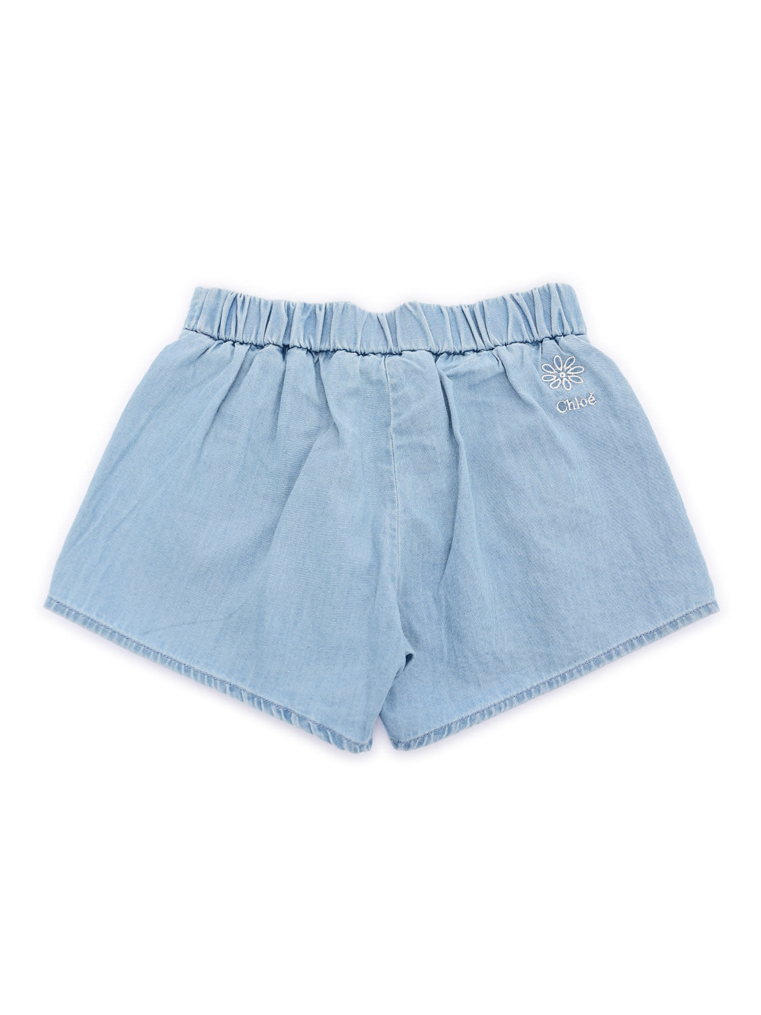 Chloé Shorts 100% Organic Cotton Light Denim. Fancy Scallop Pattern Finish At Leg Bottoms. Elasticated Wai In Blue